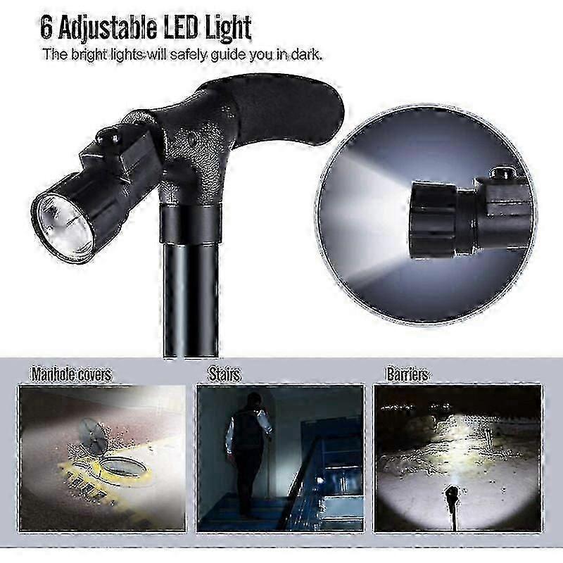 Folding Walking Rod With Led Light, Adjustable Height Foldable Walking Stick For The Elderly, Foldable And Portable -