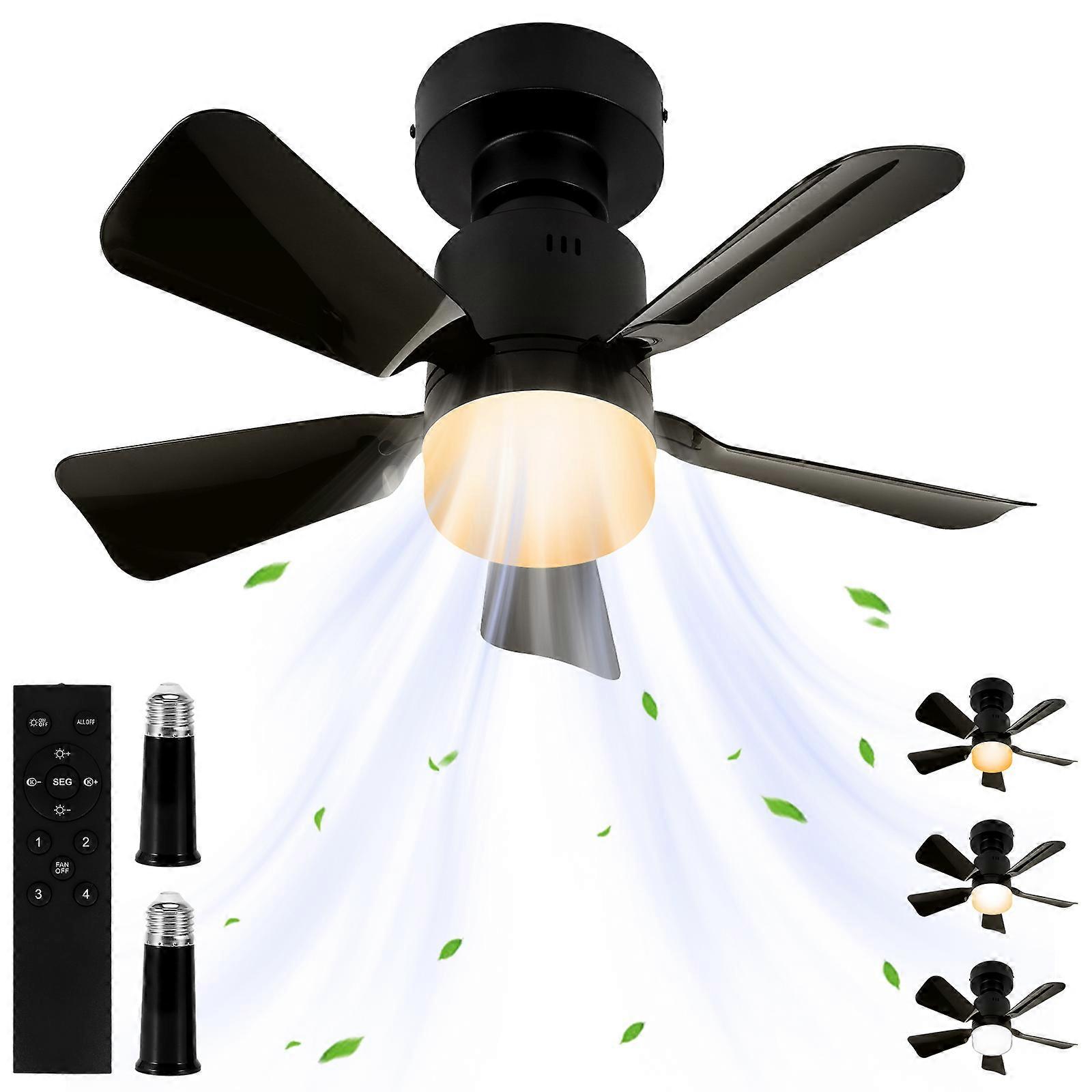 E27 Detachable Remote Control Fan Light Black