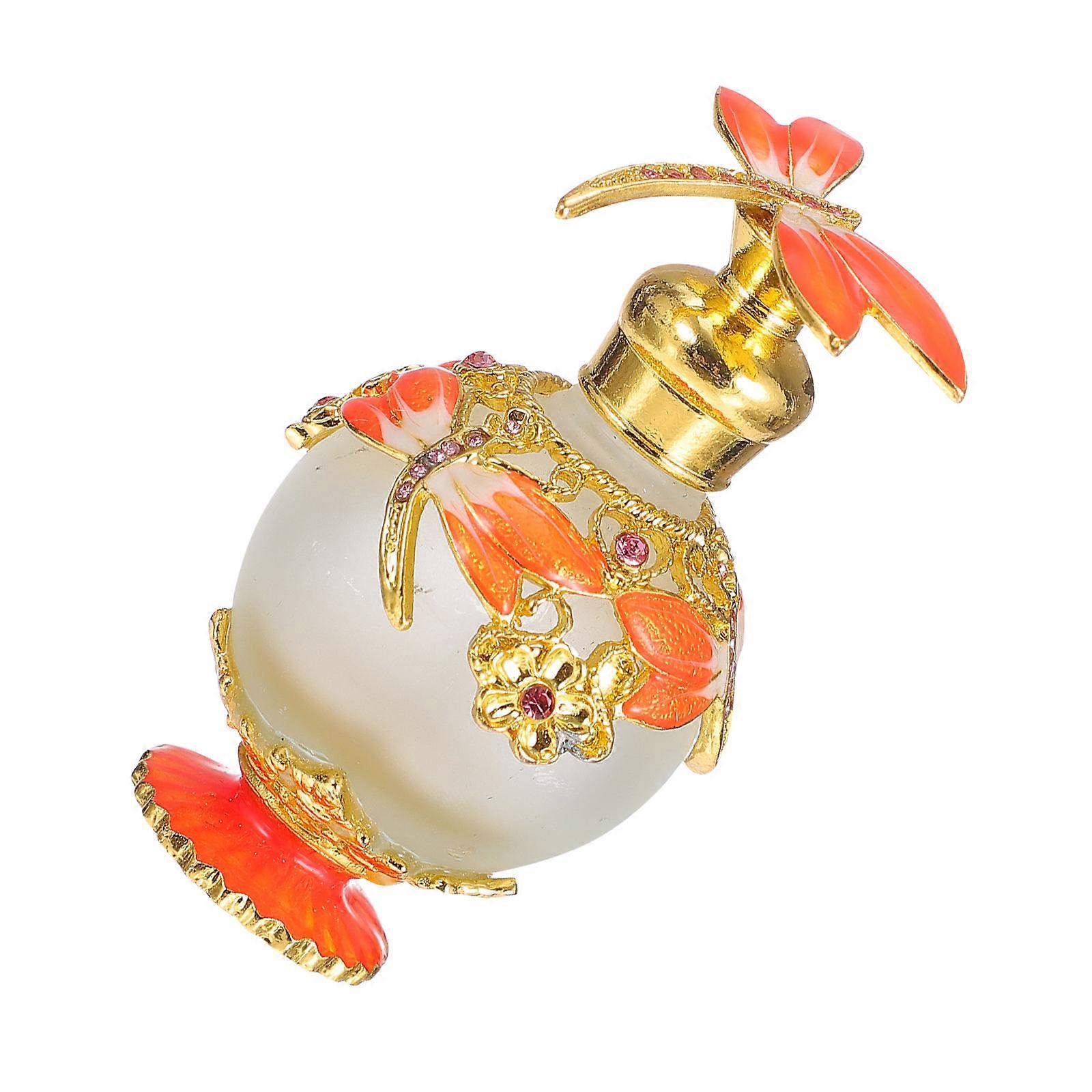 Empty Glass Perfume Bottle For Everyday Use Travel Home Decor Orange Dragonfly Lid 1Set