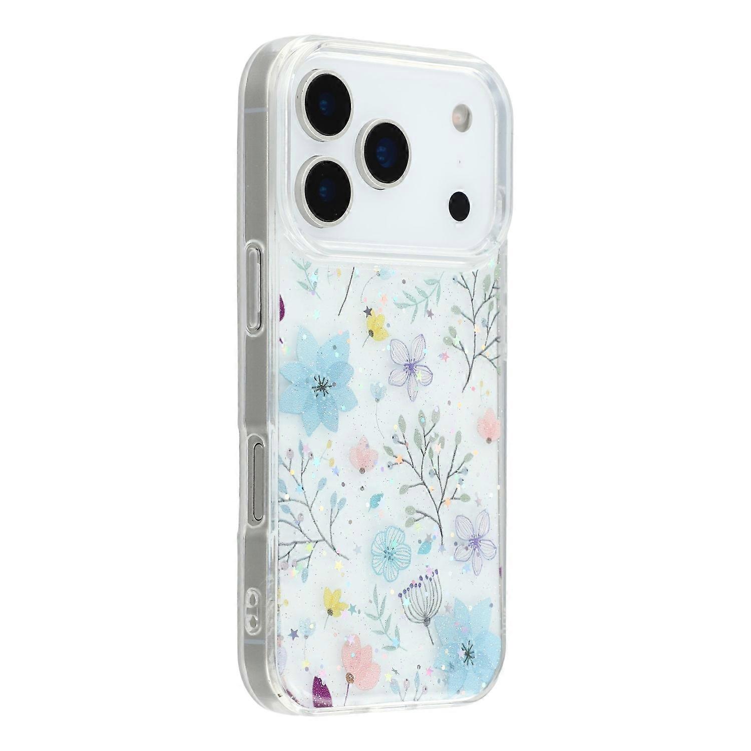 For iPhone 17 Pro Case Glitter Flower Epoxy Shockproof Phone Cover