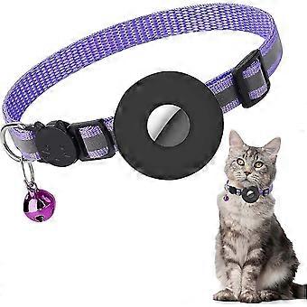 Suitable for Airtag Cat Collar, Reflective Cat Collar with Bell and Safety Buckle, with Waterproof Airtag Holder, Adjustable 22-35cm (Purple)