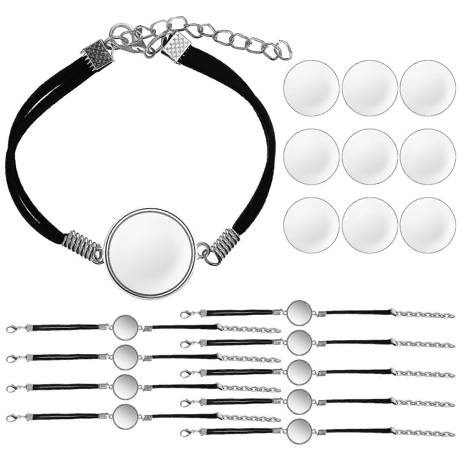 10Pcs Bracelet Bezel Settings for Jewelry Making Artificial Leather Bracelet with Glass Cabochons
