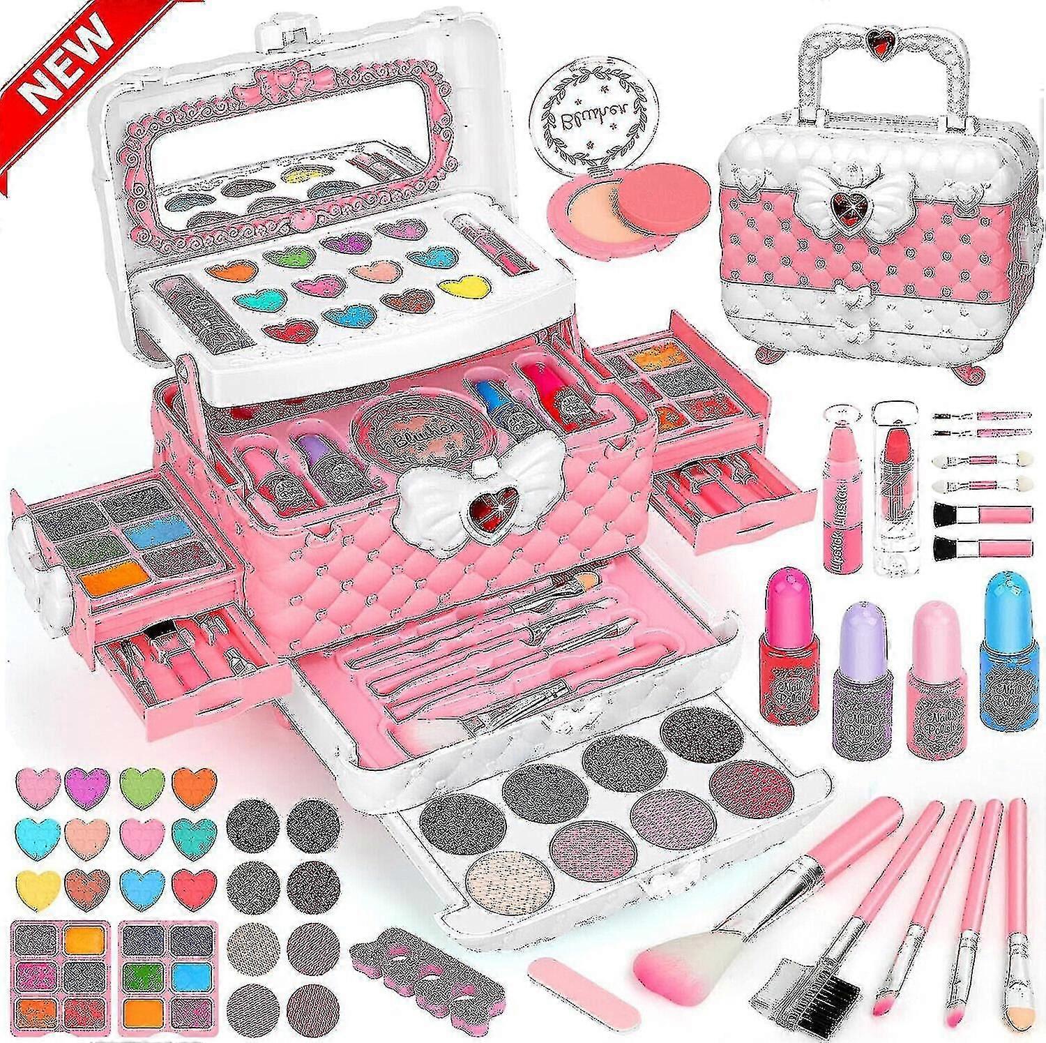 طقم ألعاب مكياج للأطفال مع مكياج قابل للغسل وصندوق مستحضرات تجميل محمول ، مثالي للعب والهدايا
