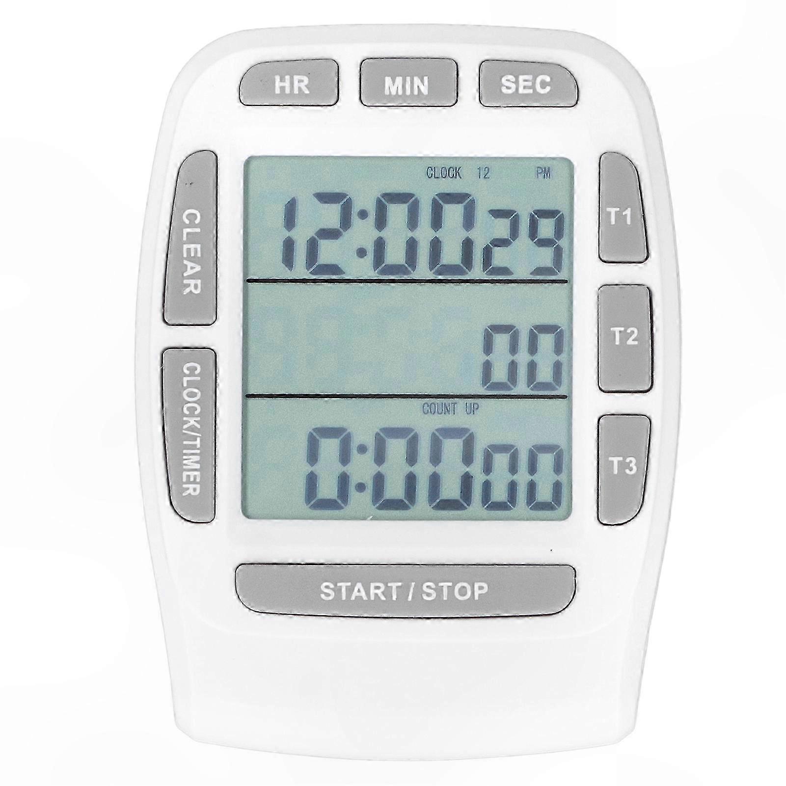 White LCD Timer Clock with Countdown and Count Up Features, 4.0x4.4cm Multifunction Display Included Battery