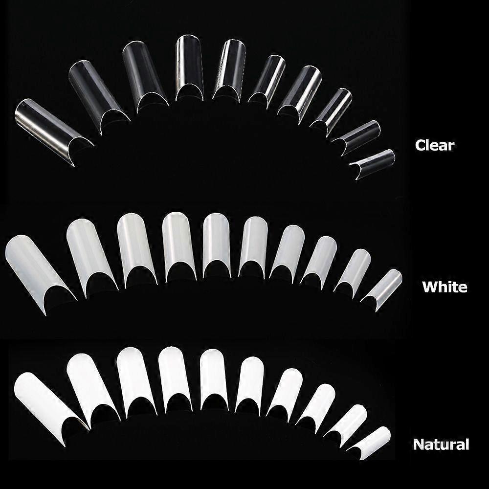 500Pcs/Pack Clear False Nail Art Tips C-shape French Nail Tips Acrylic C Curve False Nail Mold Tools 10 Sizes Fake Nails Tips Transparent
