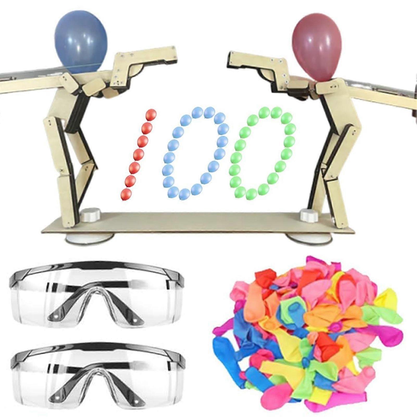 Headshot WoodBots, Wooden Shooting Puppets Balloon Game, 2025 New Whack A Balloon Strategy Board Game, Balloons Man Battle Game