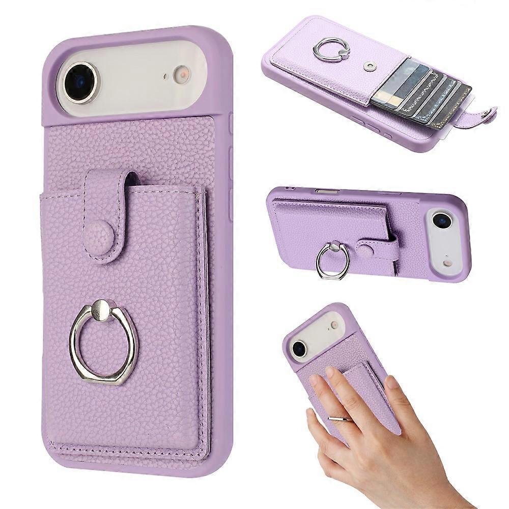 Compatible For iPhone 17 Air Case with Ring Kickstand Drawing Type Card Slots Leather Back Cover