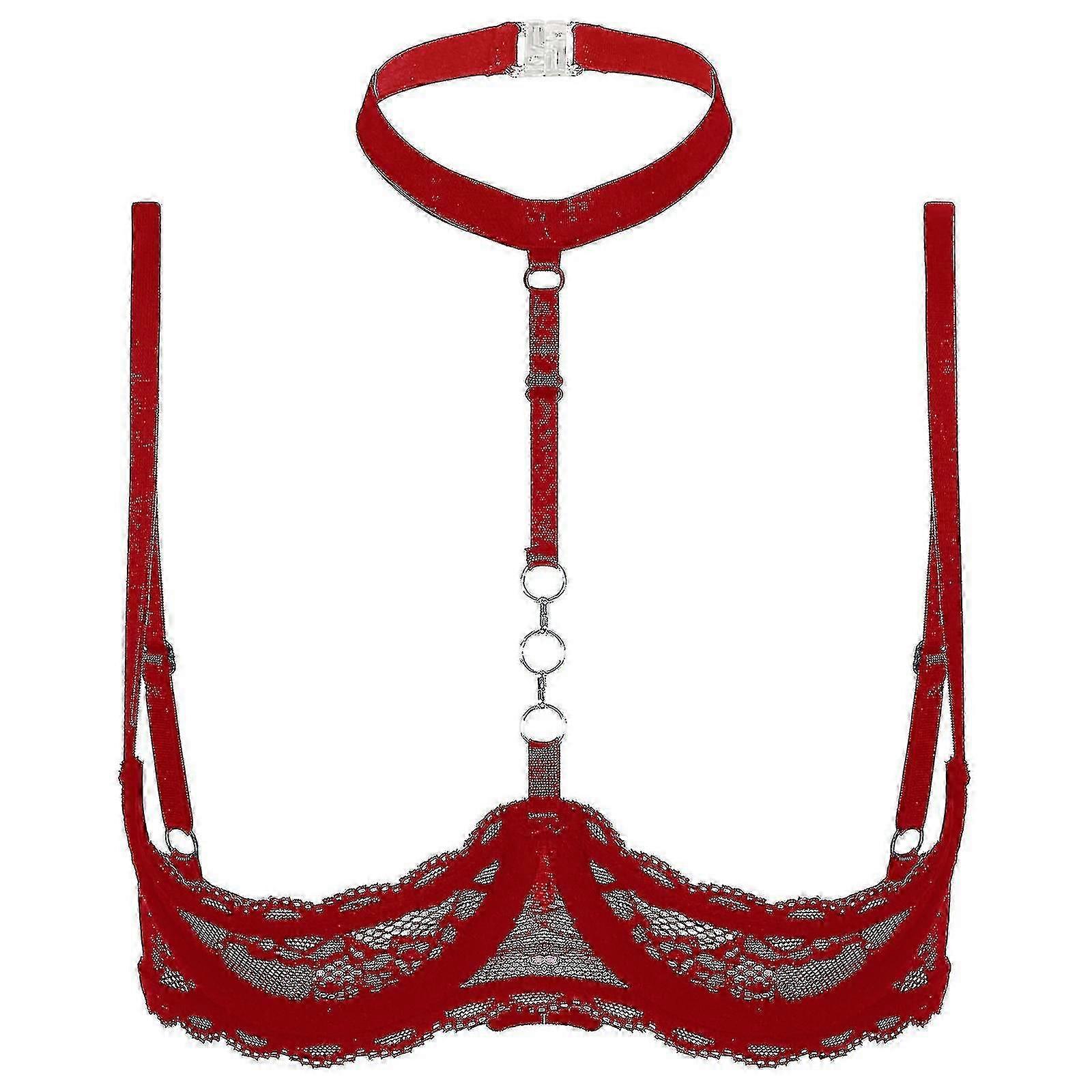 Női 1/4 csésze drót melltartó kötőfék nyak O gyűrű áttetsző csipke push up melltartó fehérnemű nyitott melltartók Underwear_fc10