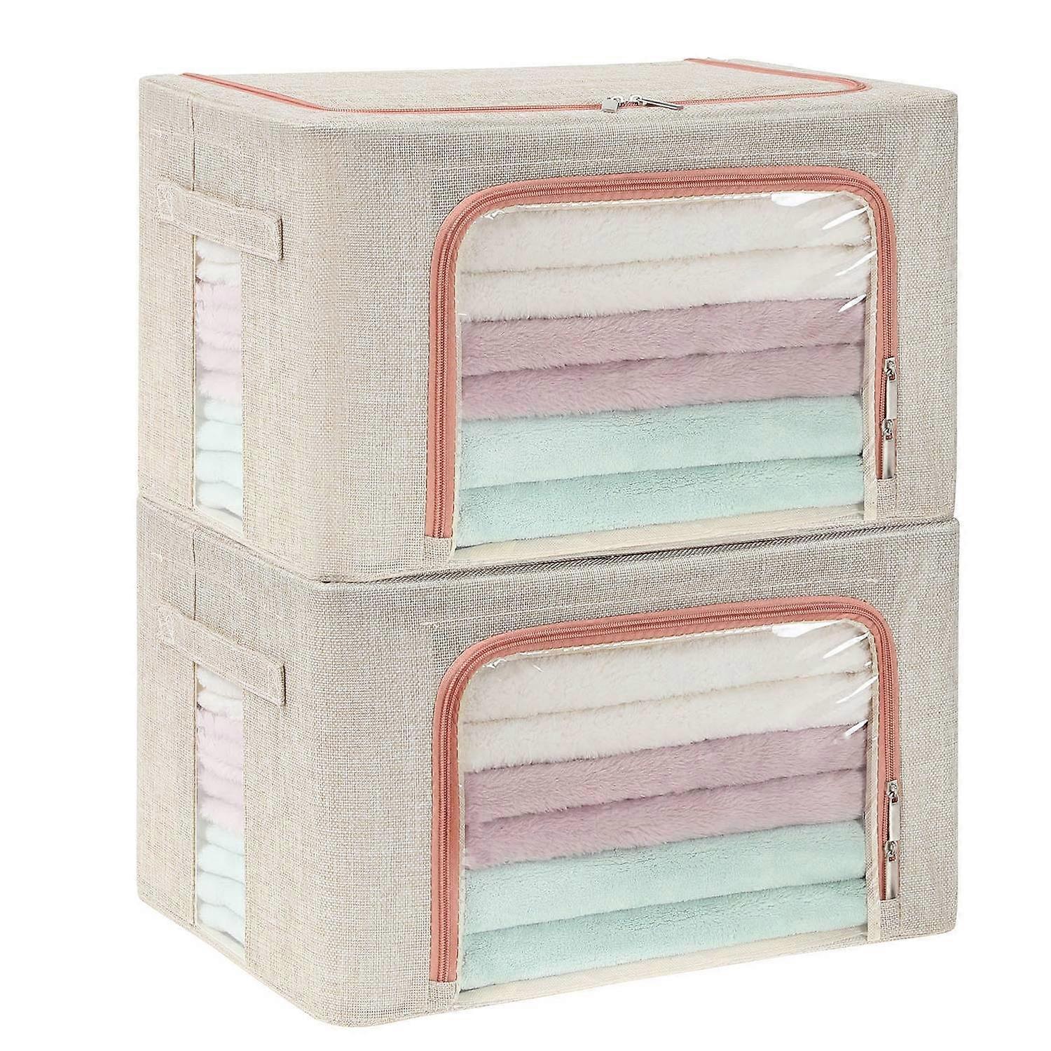 2 Pcs Sturdy Storage Bags Stackable Storage Boxes/Containers, Durable Handles Solid Bottom with Meta