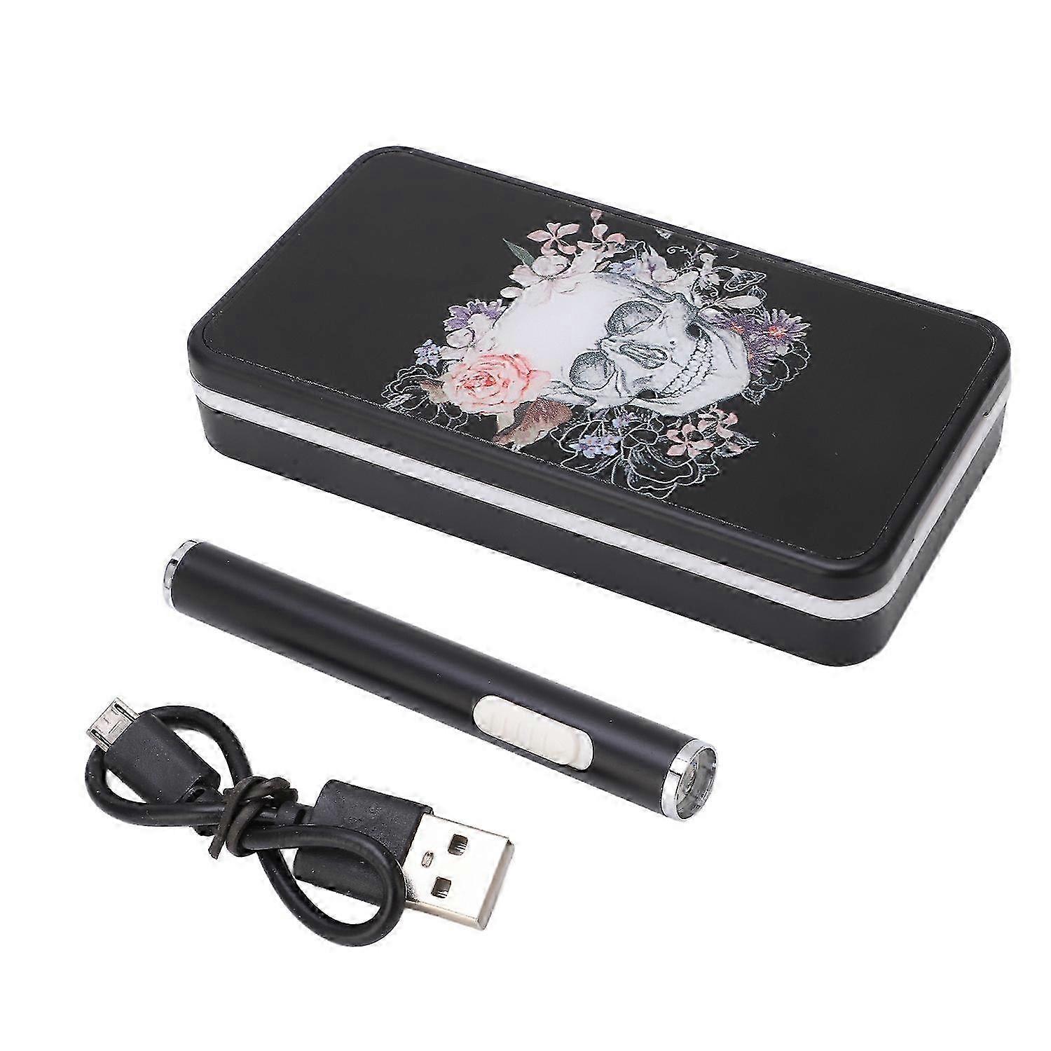 Cigarette Case Skull Print Flash Color Breathing Light Rechargeable Cigarette Storage Box With Windp