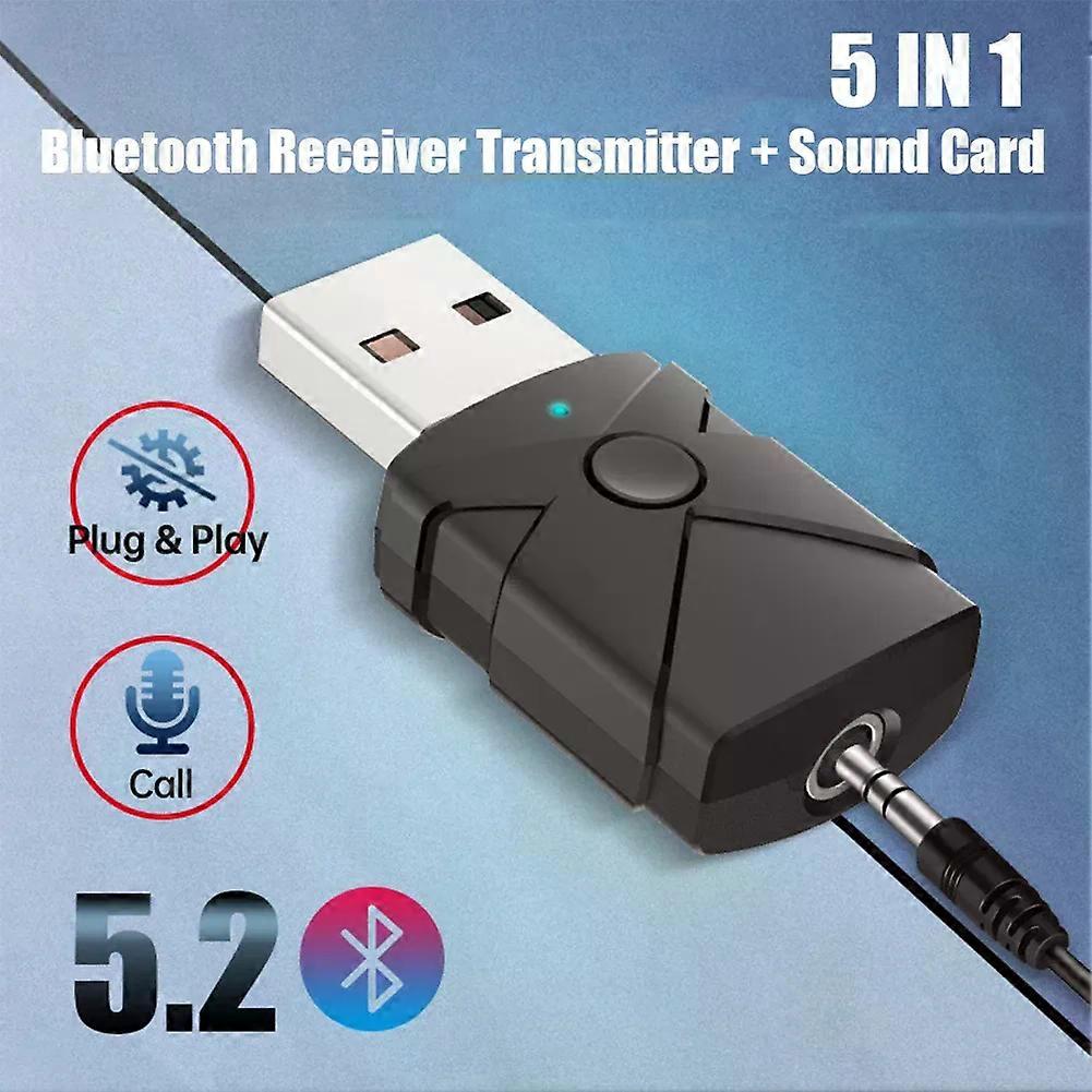 5 in 1 Bluetooth Adapter Suitable for  Speaker Headset Car Wireless Audio Receiver/Transmitter Dual Function Bluetooth 5.2 USB Dongle