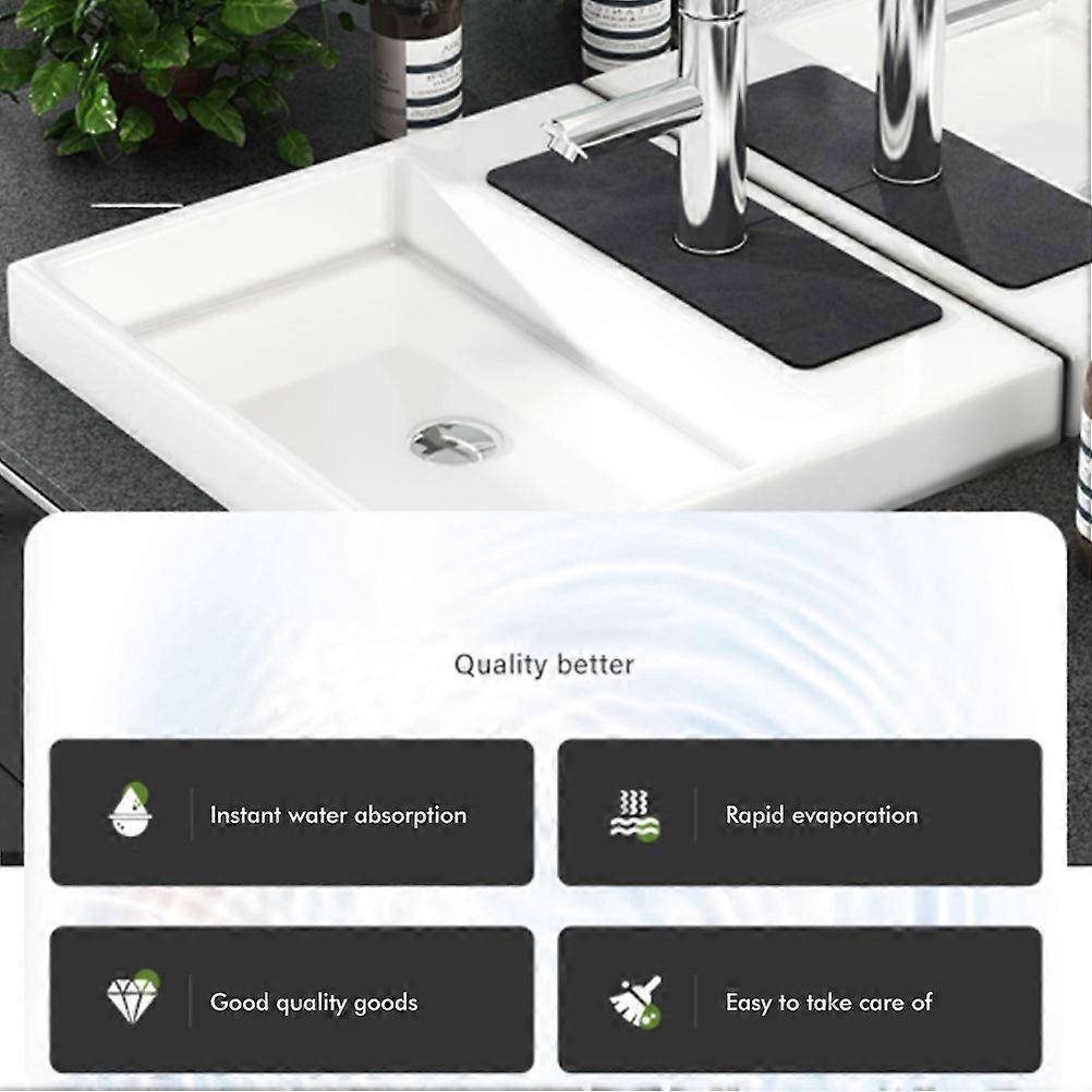 Diatomite Sink Splash Guard Mat Dark Grey PU Leather Fast Drying