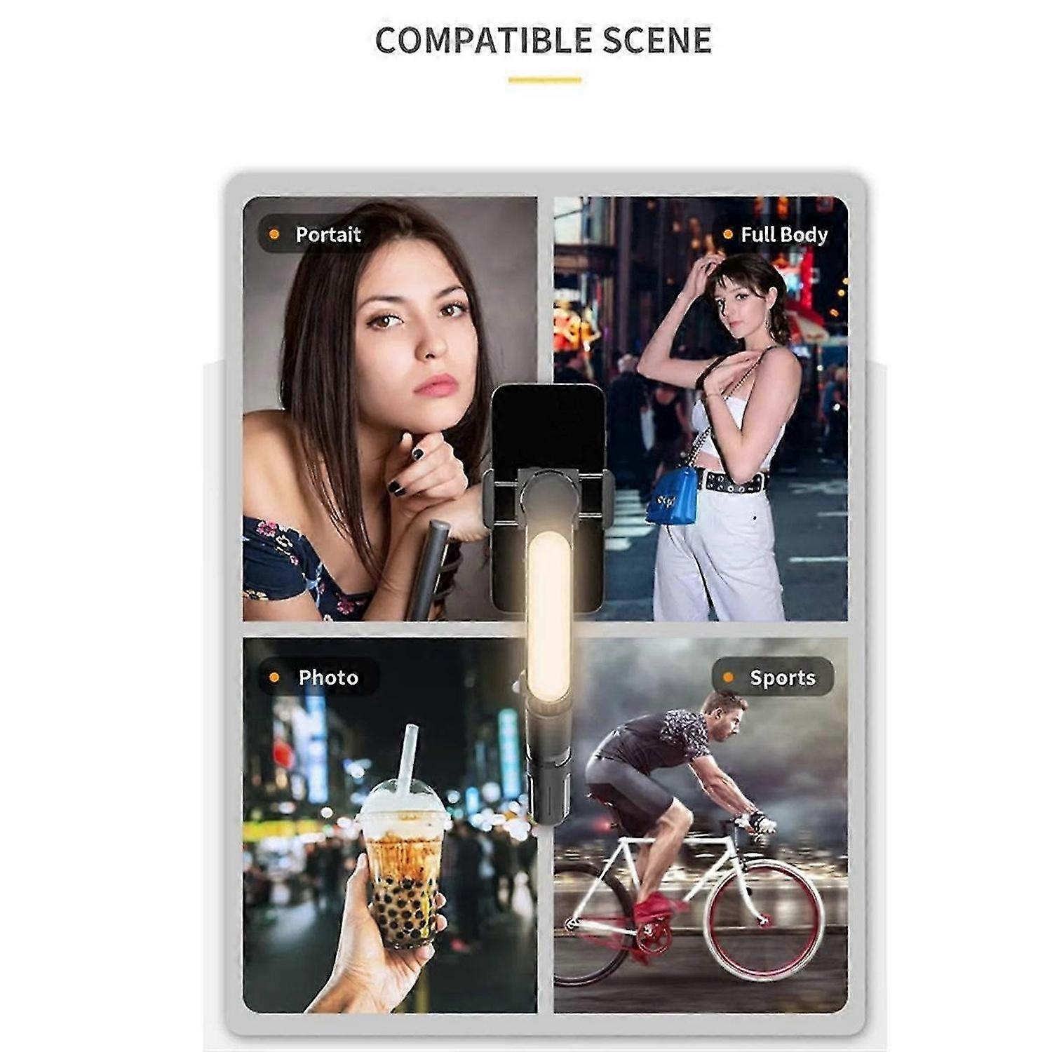 Handheld Gimbal Stabilizer Bluetooth Selfie Stick Holder Adjustable Fill Light Selfie Stand for Smartphone Black