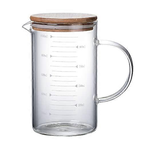 Glass Measuring Cup 1000 ml, Borosilicate Glass Handle, Airtight Lid, Pour Spout, Clear Scale for Cooking and Baking