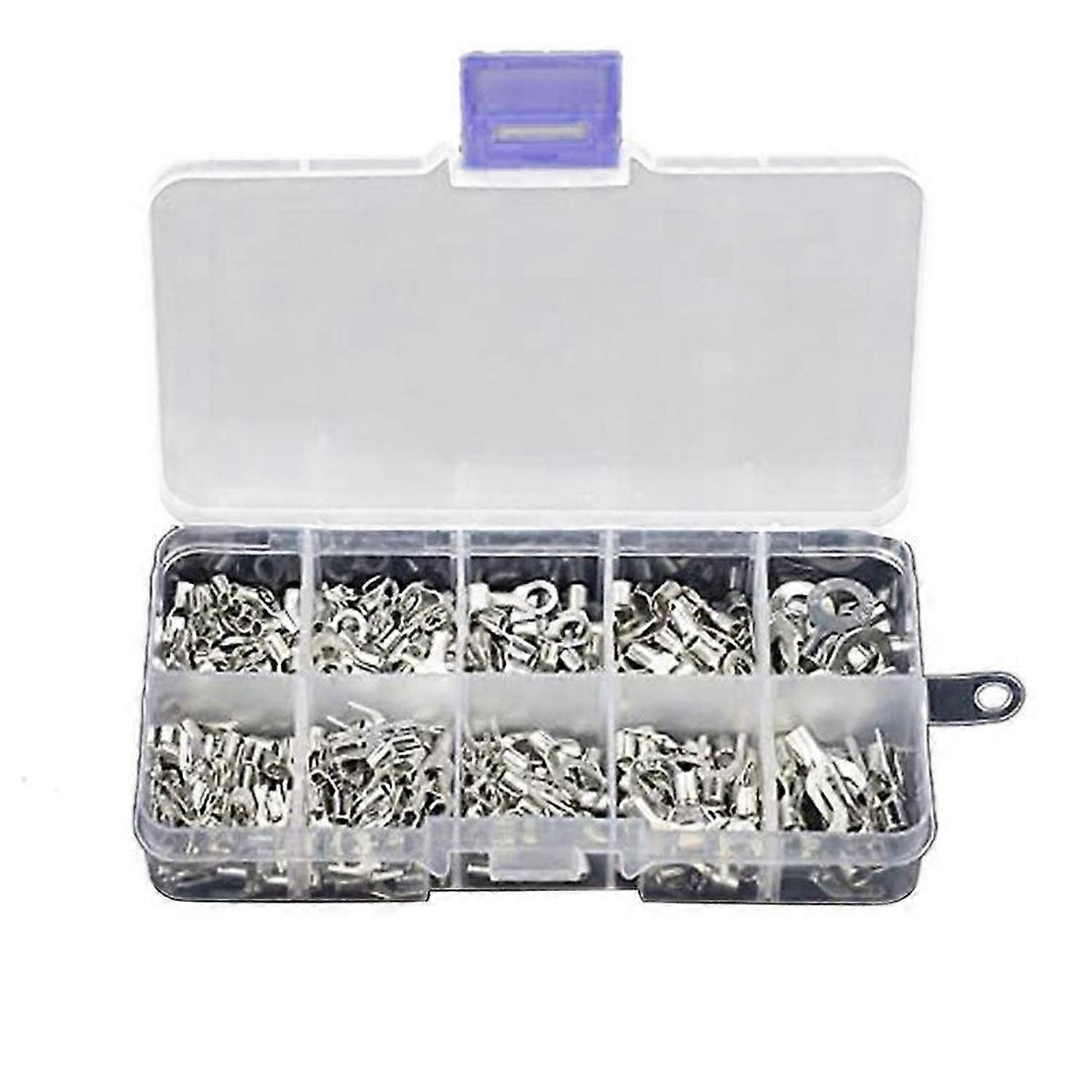 320Pcs 10 in 1 Terminals Non-Insulated Ring Fork U-Type Brass Terminals Assortment Kit Cable Wire Co