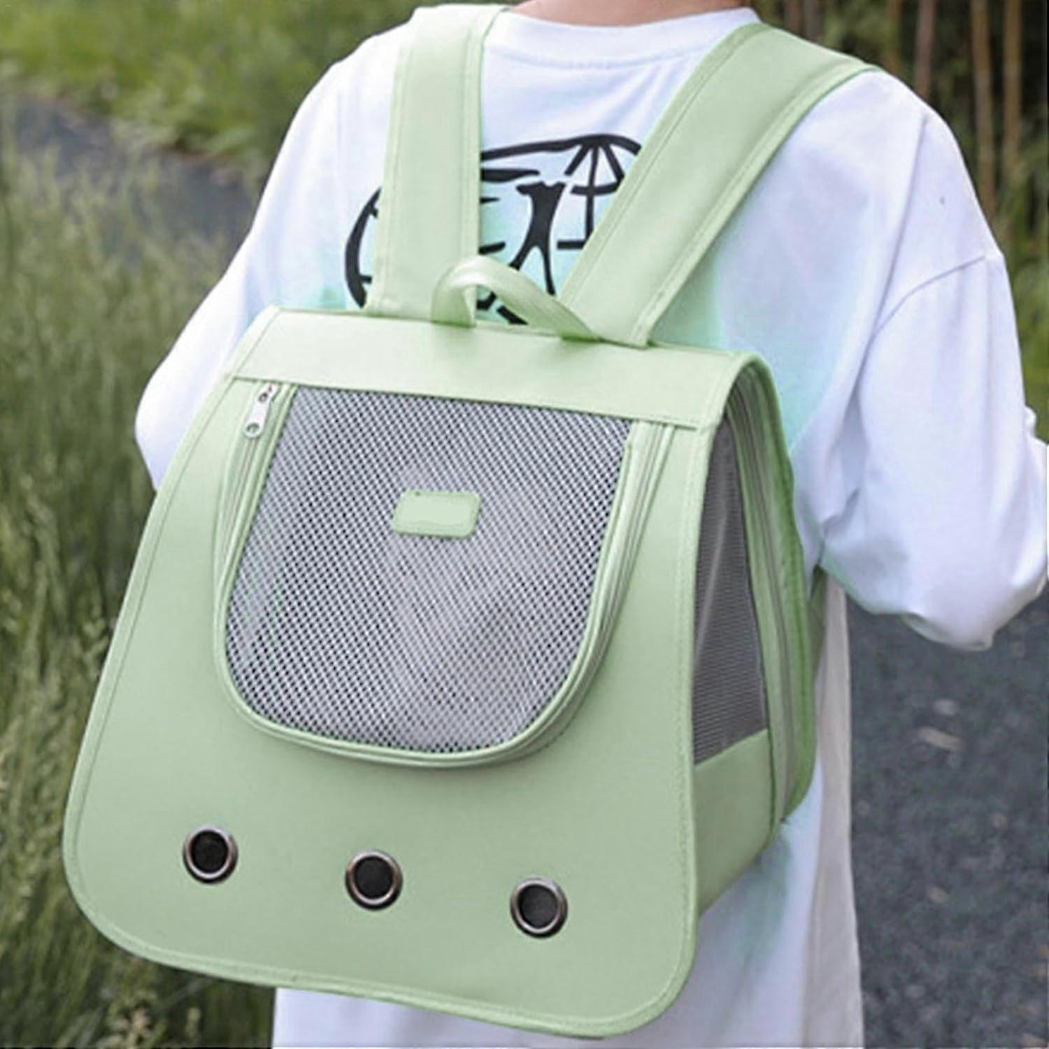 Pet Outing Backpack Cat Carrying Backpack Fully Ventilated Adjustable Cat Backpack Green TravelFriendly Hiking Carrier
