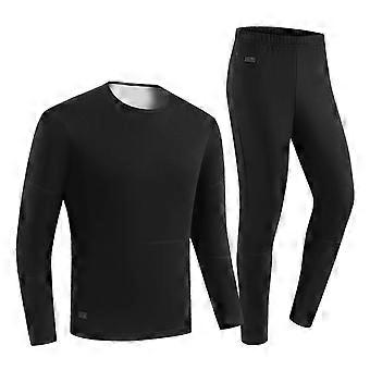 Men Women Electric Heated Fleece Lined Underwear Set USB Heating Long Sleeve Shirt and Pants for Winter Outdoor Sports  Gray 5XL
