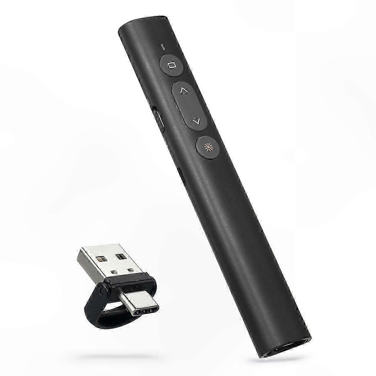 Rechargeable USB Type C Dual Head Receiver for PowerPoint Presentations Pointer Clicker Remote Control