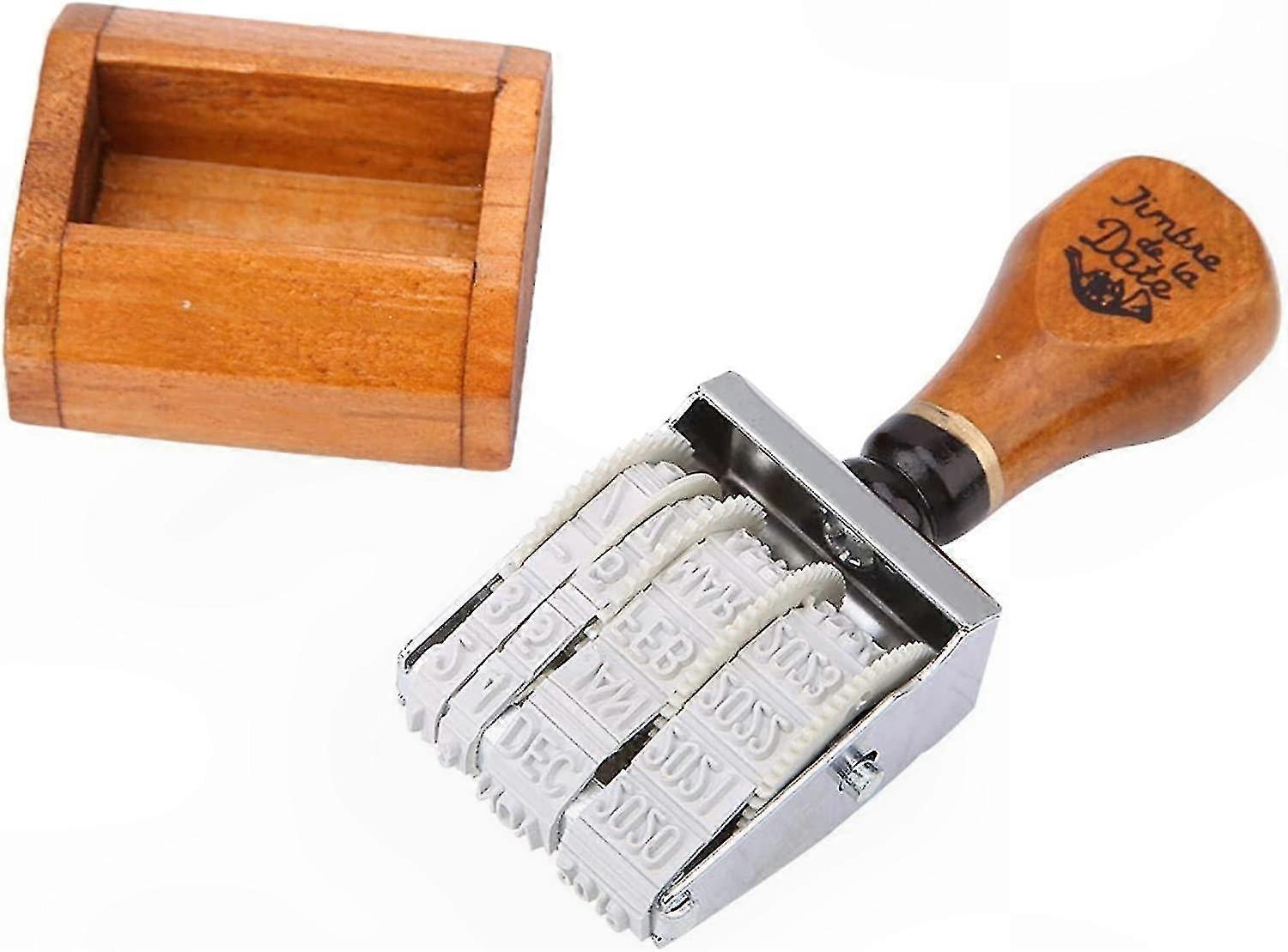 Wooden Date Stamp with DIY Handle for Scrapbooking and Art Decoration, Vintage Style Roller Stamp for Crafting (Brown, 1pc)