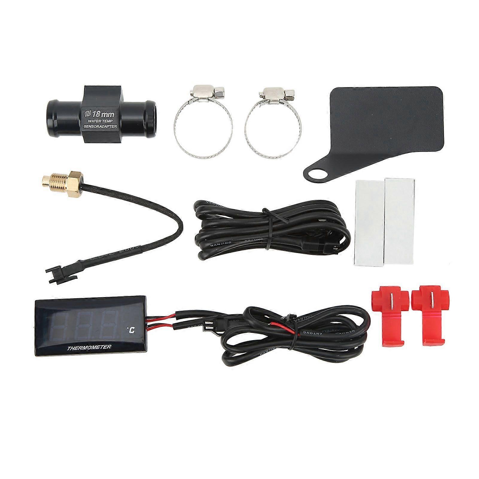 Universal Motorcycle DC12V LCD Super Slim Water Temperature Gauge With 18mm Sensor Adapter Replacement for Suzuki Red Backlit