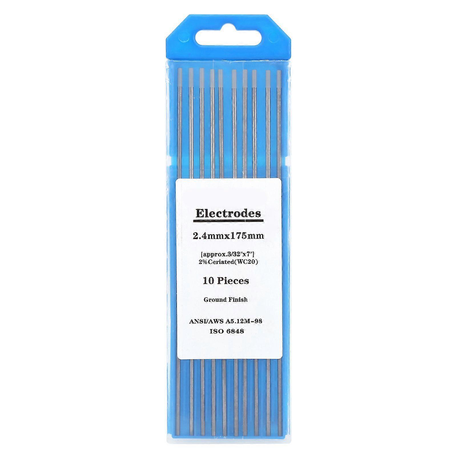 10Pcs Cerium Tungsten Electrodes Needle TIG Welding Argon Arc Grey Head WC20 2.4x175mm