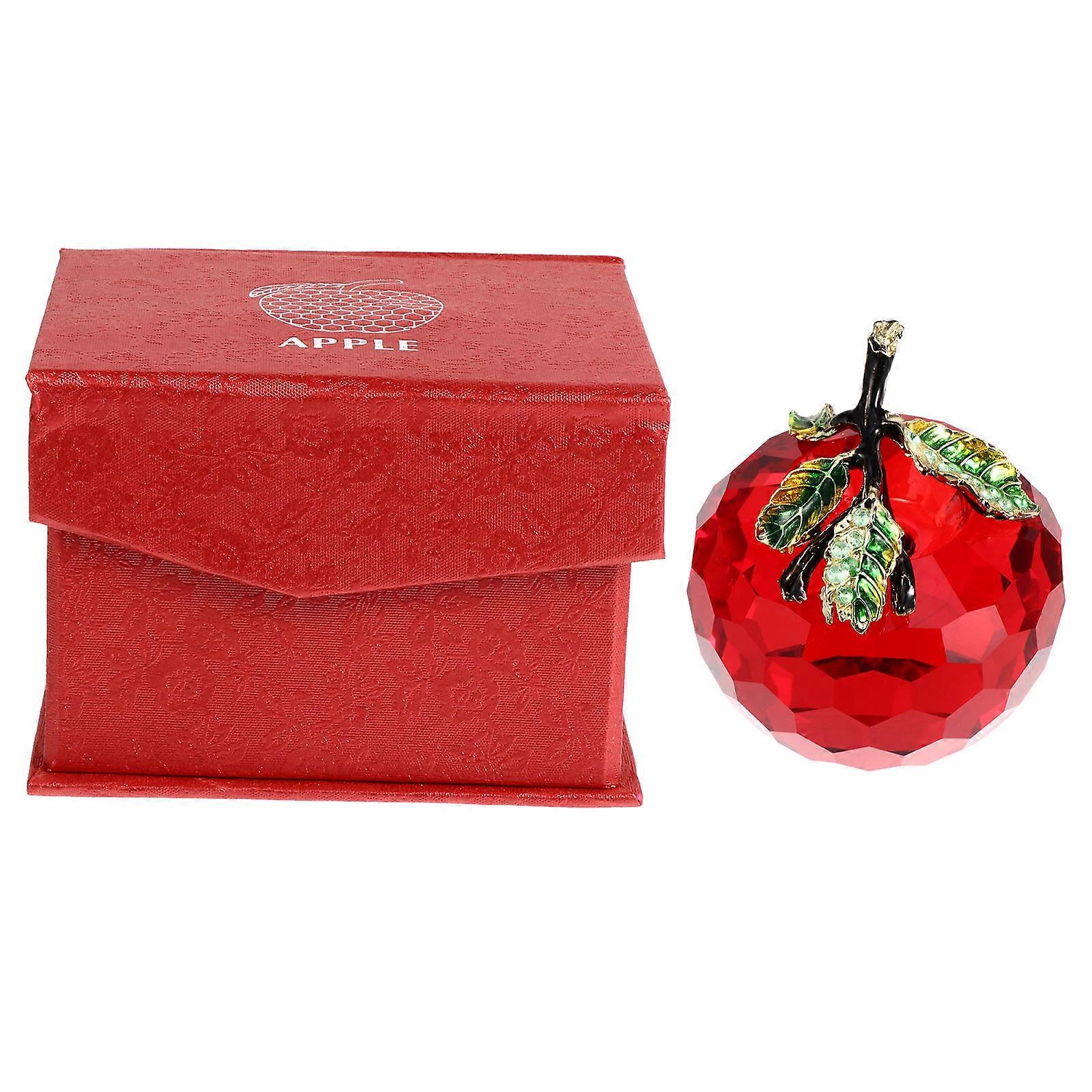 Crystal Apple Ornament Decoration for Xmas 2Pcs Red Desktop Adornment