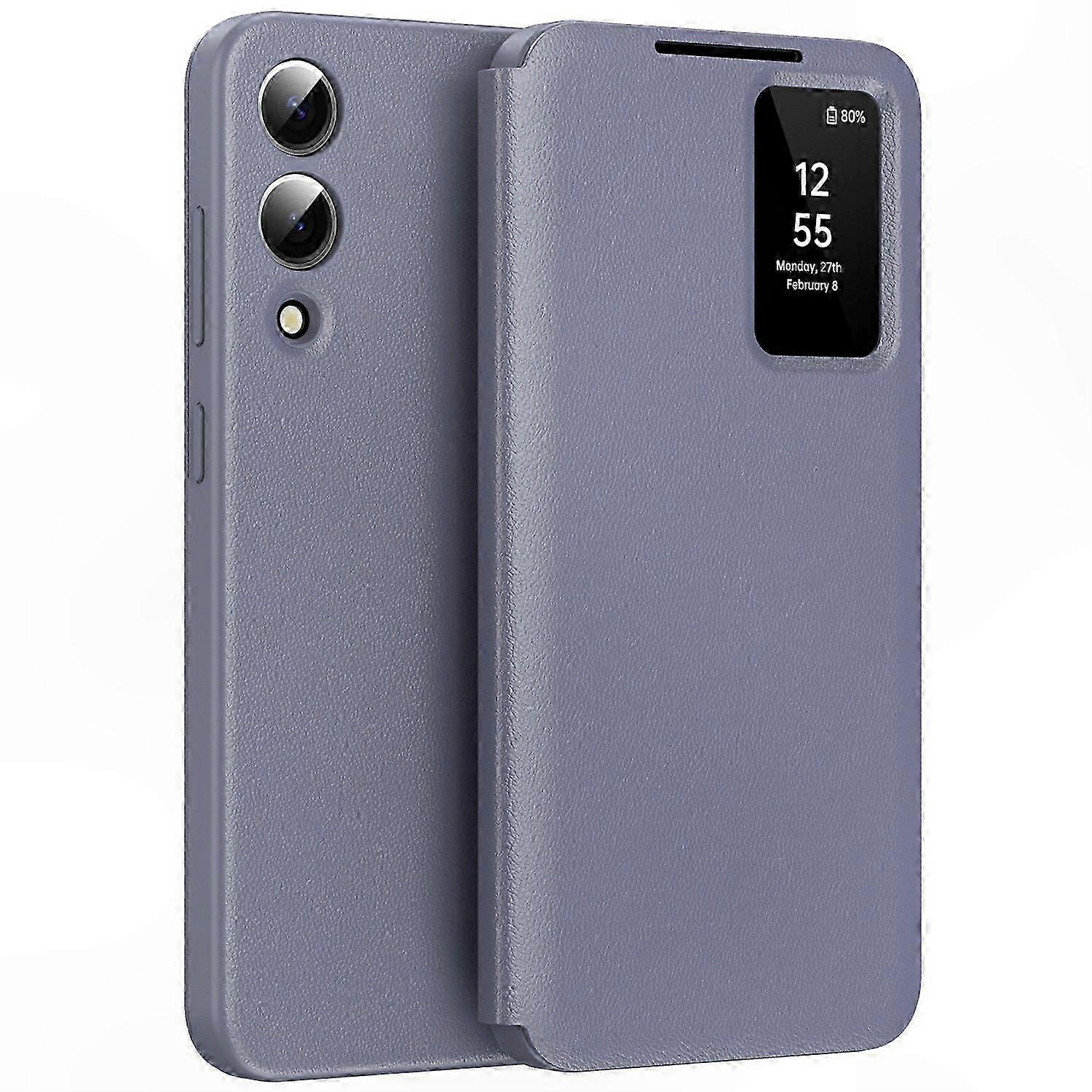 غطاء هاتف جلدي مع حامل بطاقة ونافذة عرض ذكي لهاتف Galaxy S25 Edge - غطاء أخضر