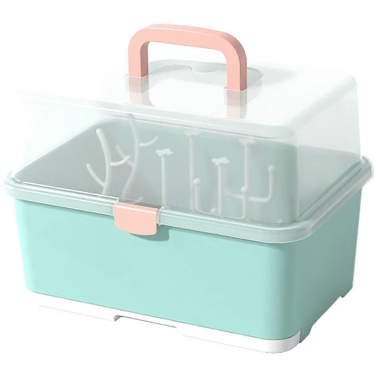 Baby Bottle Drying Box Green Color Dustproof Storage Container For Bottles And Tableware Kitchen Organization And Drying