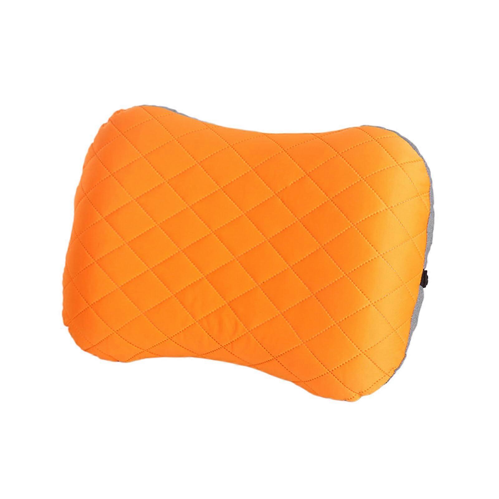 Ergonomic Inflatable Pillow For Travel With Elastic Fabric And Small Storage Bag Model 180 Orange