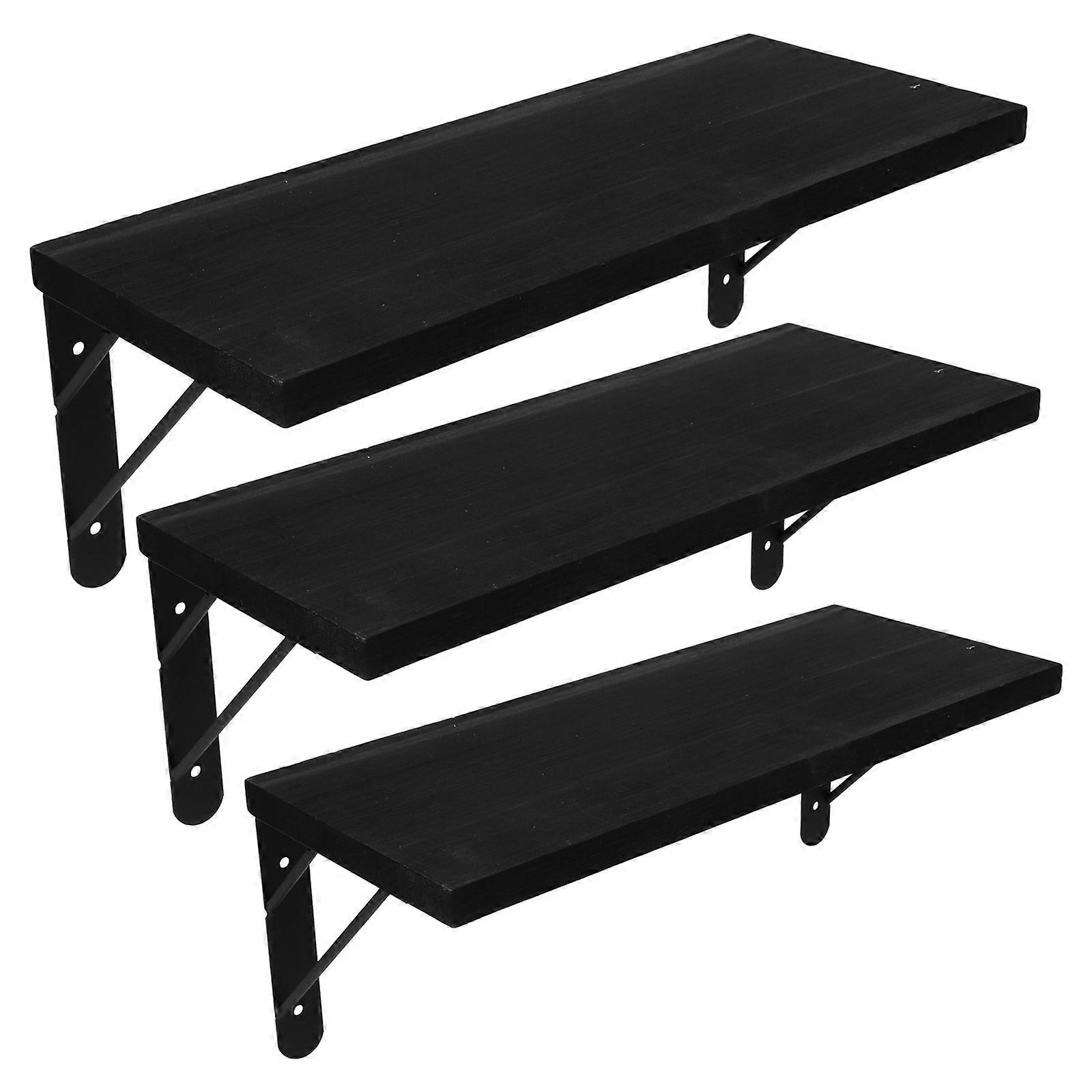 Wood Floating Shelves Wall Mounted Shelf for Kitchen 2Sets Solid Wood and Iron