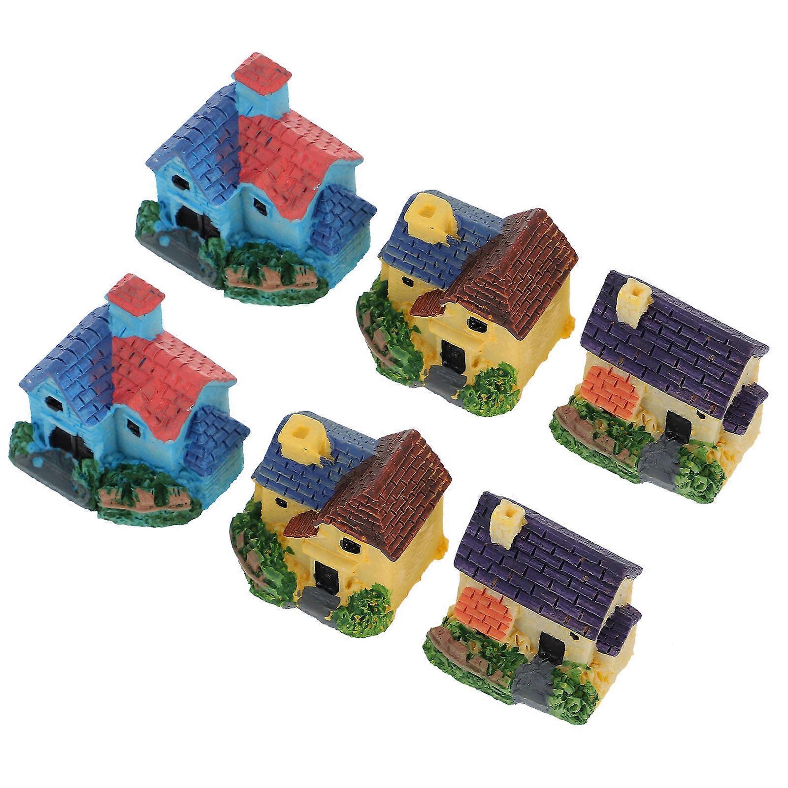Miniature House Model Flowerpot Gardening Decoration Resin Assorted Color for 6Pcs