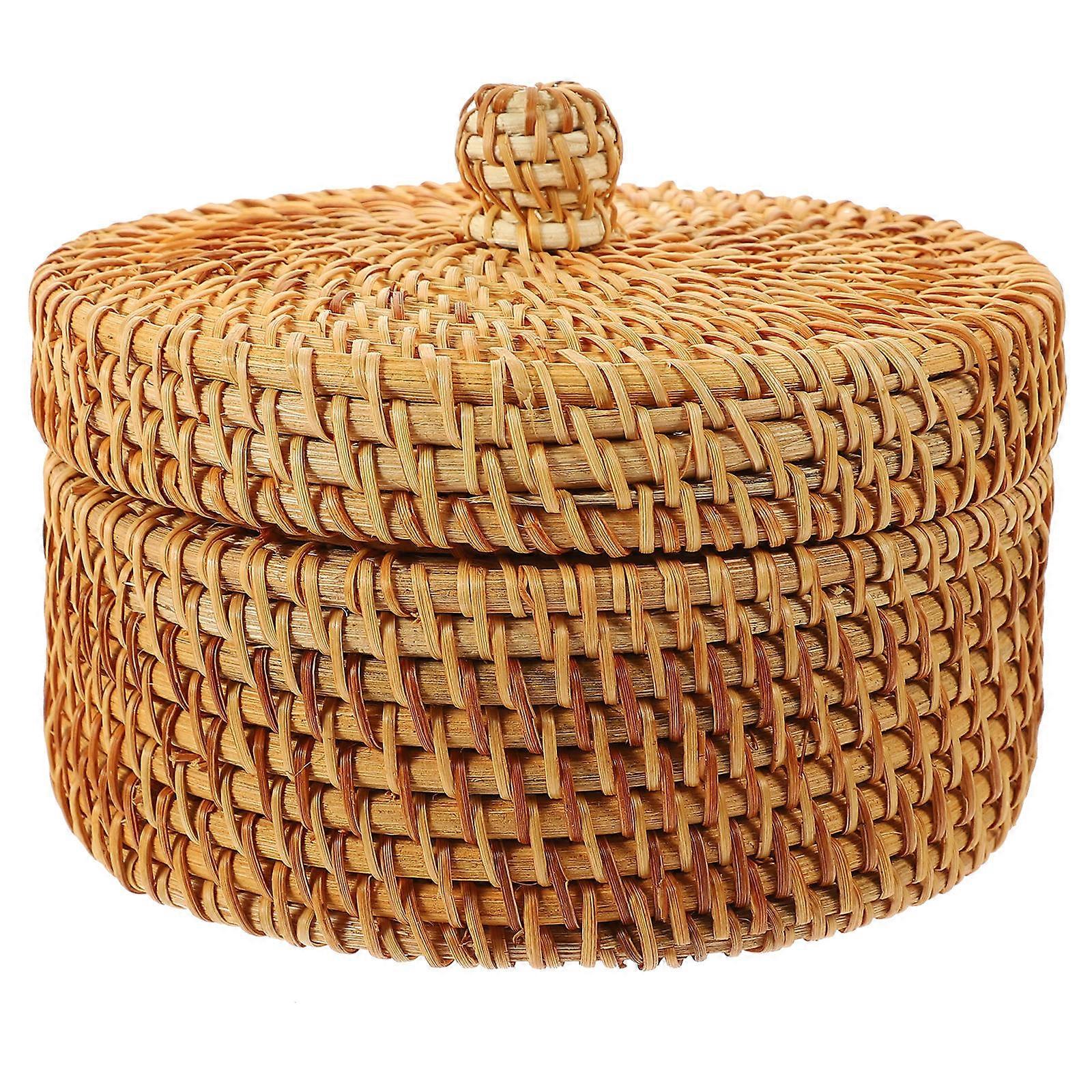 Round Rattan Tea Leaf Container For Interior Enthusiasts With Rustic Style 14X14X10CM Ideal For Home Use 3Pcs