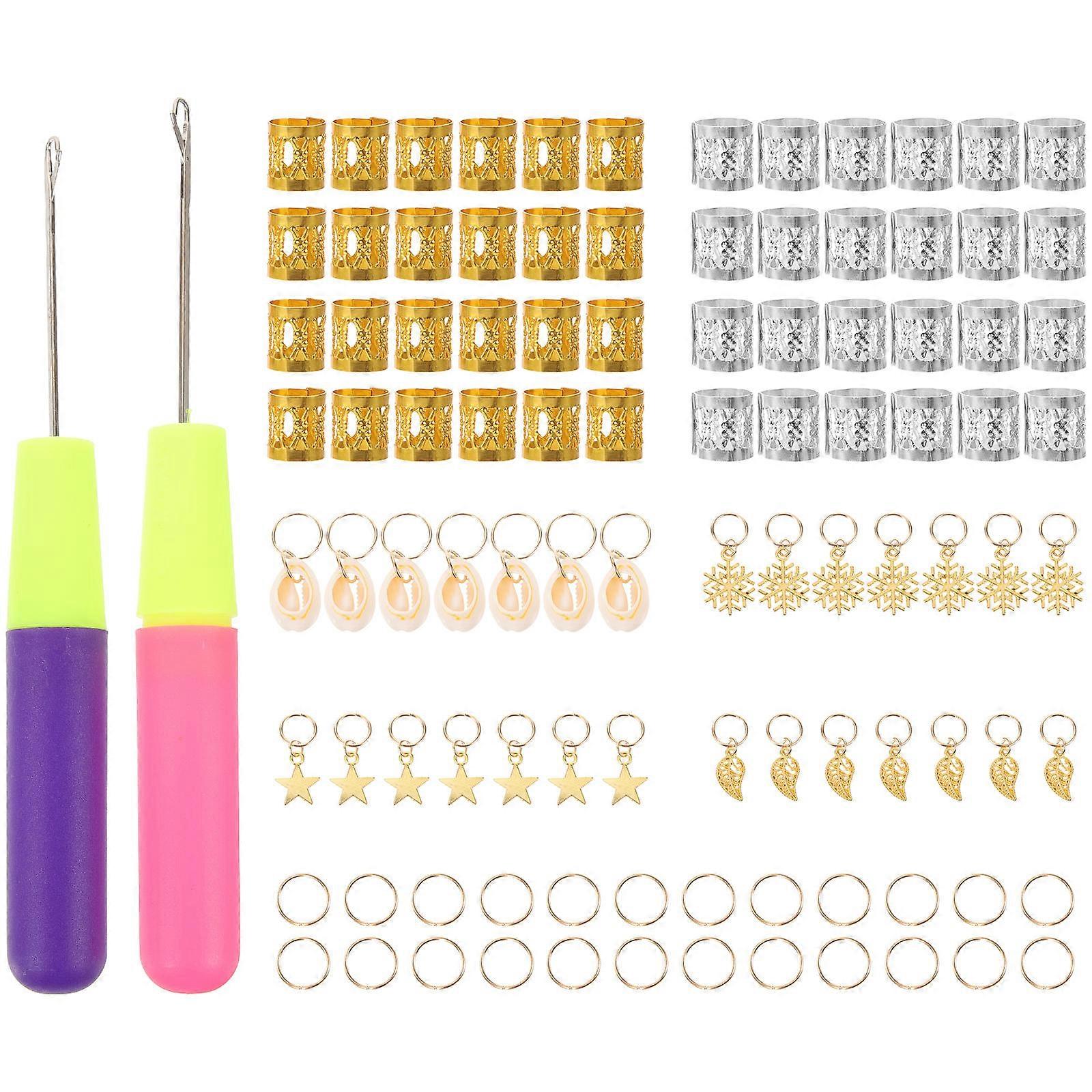 Dreadlocks Crochet Hooks Kit For Hair Styling Suitable For Parties And Concerts Featuring 4 Crochet Hooks And 20 Dreadlocks Pendants