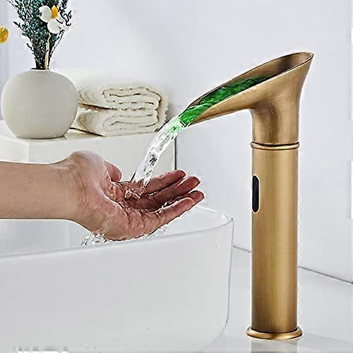 Retro Sensor Mixer Taps Hot And Cold Water Touchless Bathroom Waterfall Tap LED Color Change Modern Black Finish Antique