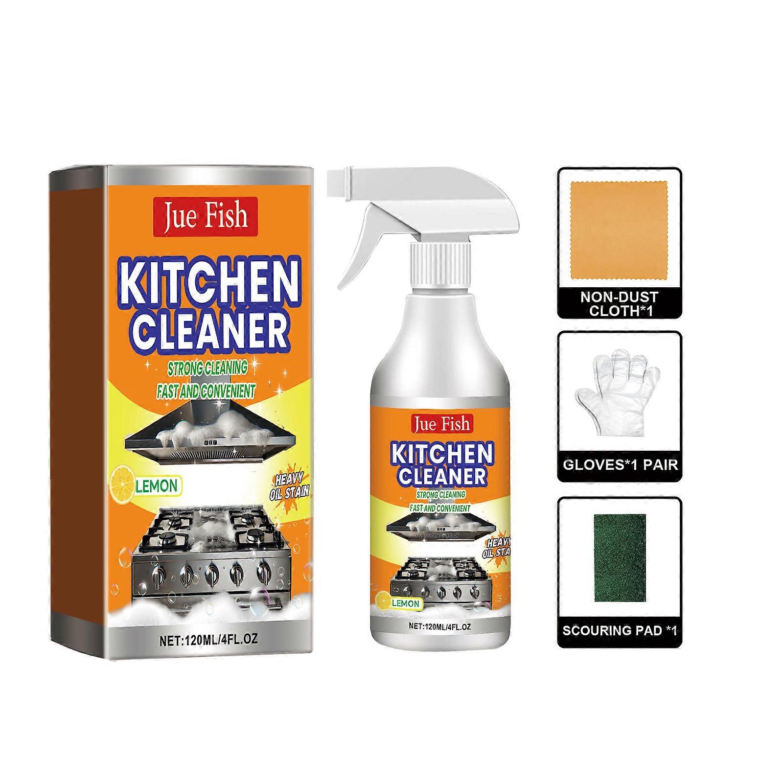 120ml + 1 pc lint cloth + 1 pc scouring pad + 1 pair of gloves. Multi-effect kitchen grease cleaner for cleaning heavy grease, stubborn