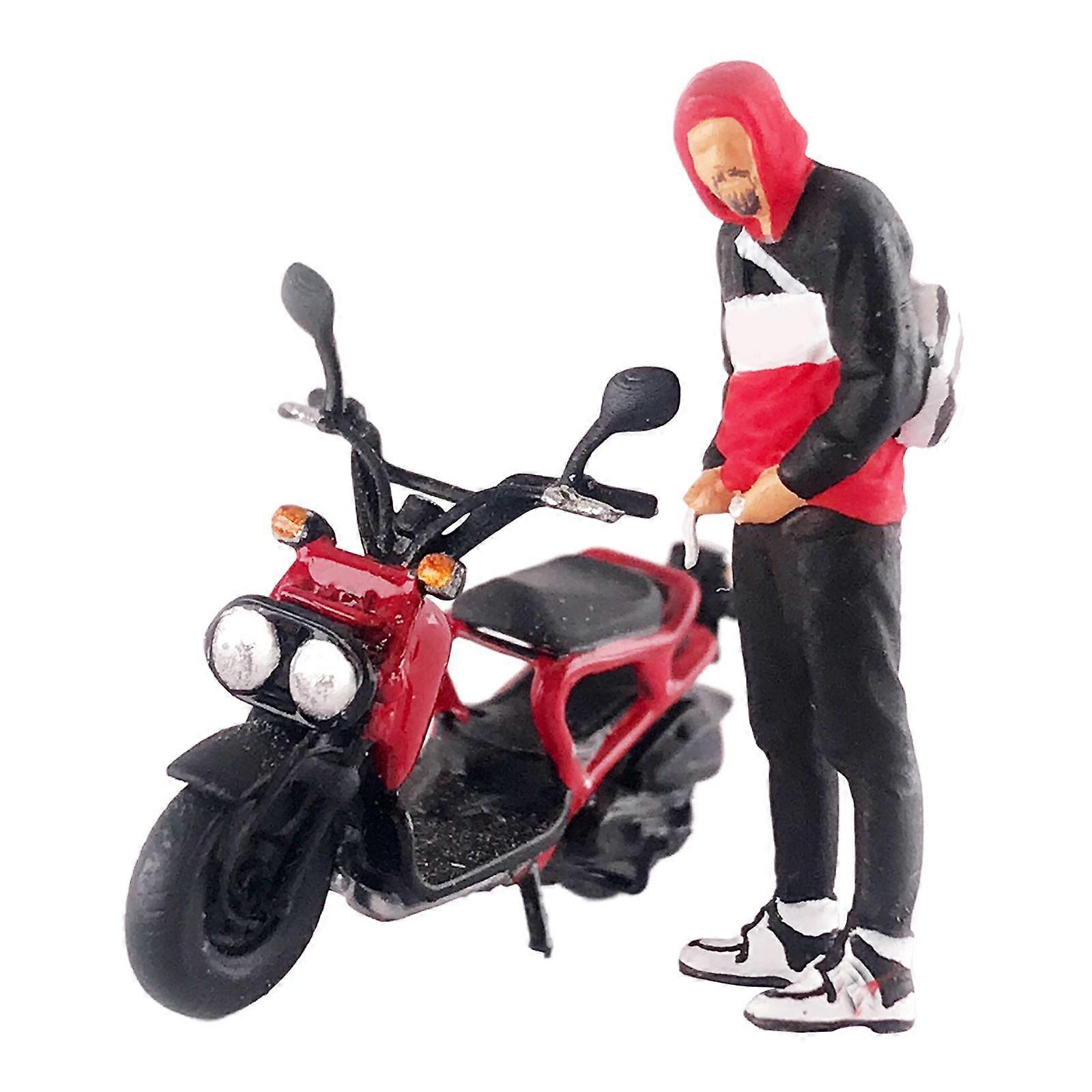 1:64 Figure Driving Motorcycle for Micro Landscape DIY Projects S Scale Black Red