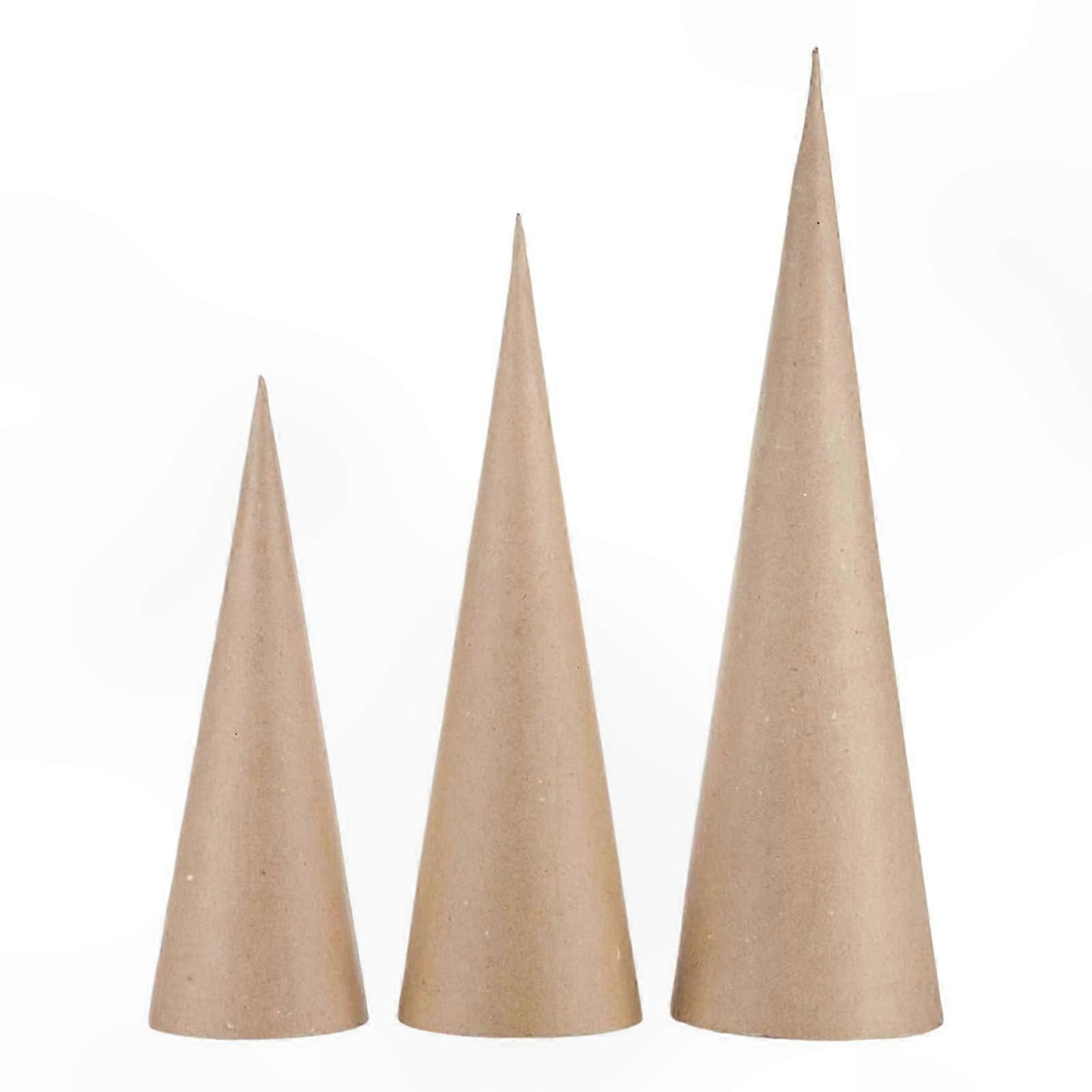 Set of 3 Paper Mache Cones with Open Bottom for Crafting and DIY Projects