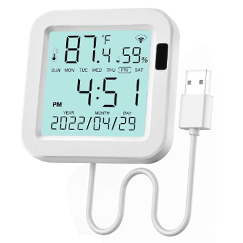 Temperature and Humidity Sensor White Plastic WiFi Smart Home Compatible With Assistant 1 Piece