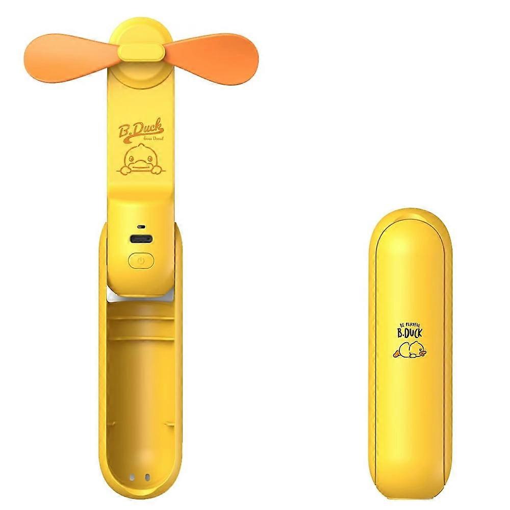 Portable Handheld Fan for Kids, Girls, Travel - Foldable USB Rechargeable 2000mAh with Flashlight & Power Bank - Yellow Duck