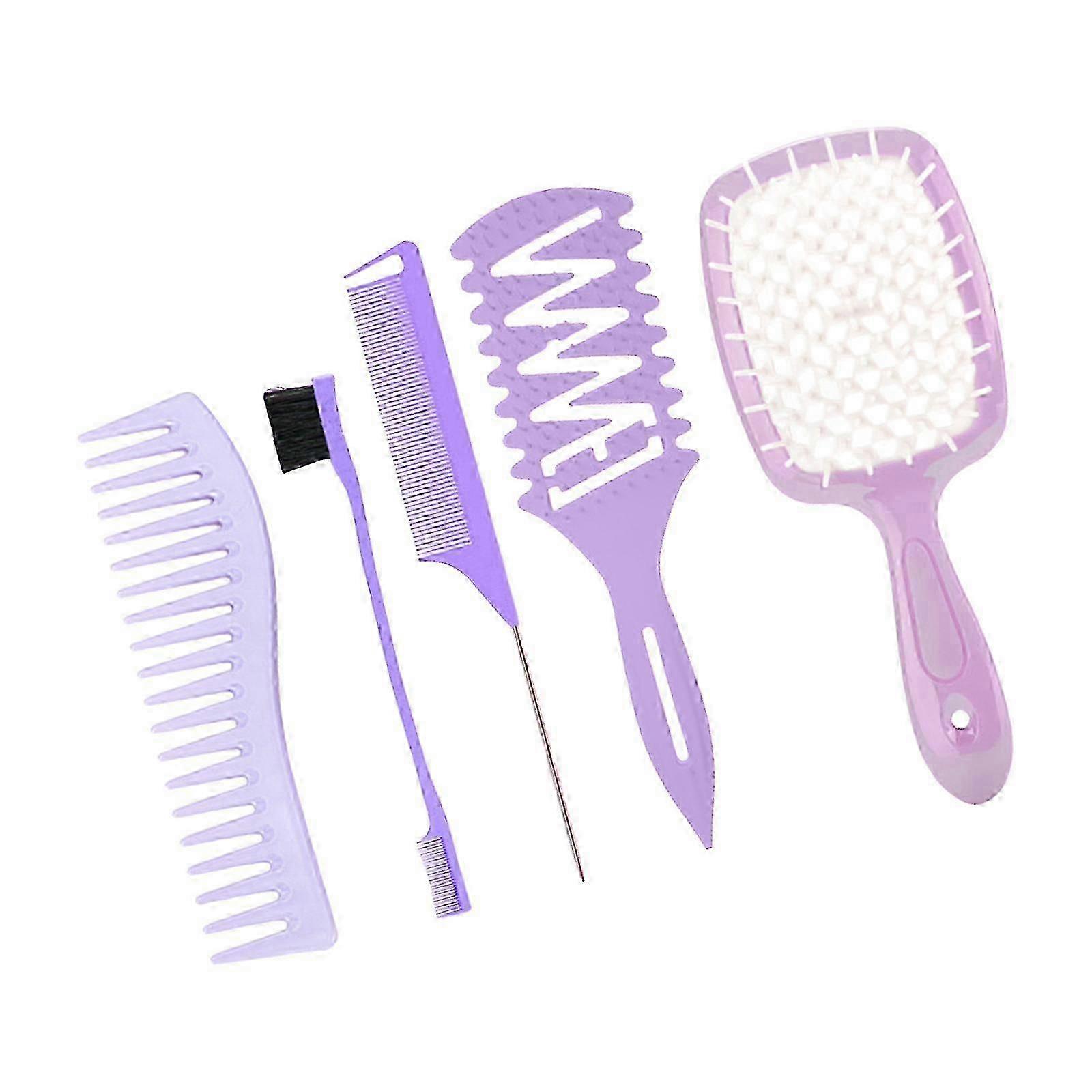 5 Pieces Hair Styling Comb Set For Professional And Everyday Use Lightweight Hollow Brush Wide Tooth Detangling Comb Multicolor Cs