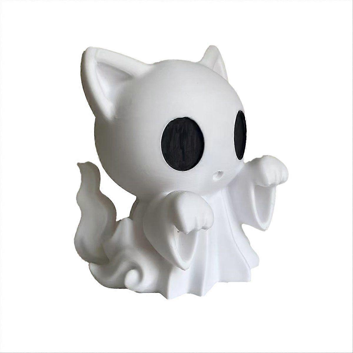 Halloween Cat Ghost Statue-3D Printed Cute Ghost Cat Desktop Decoration Halloween Home Resin Ghost