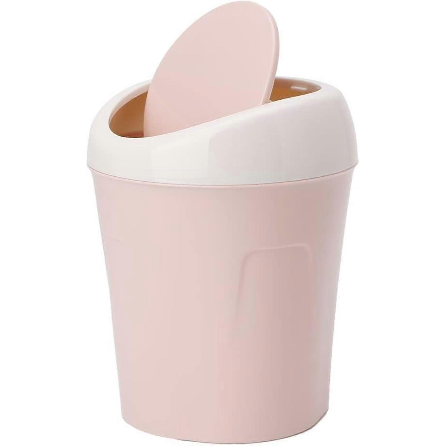Mini Pink Trash Container with Lid for Home