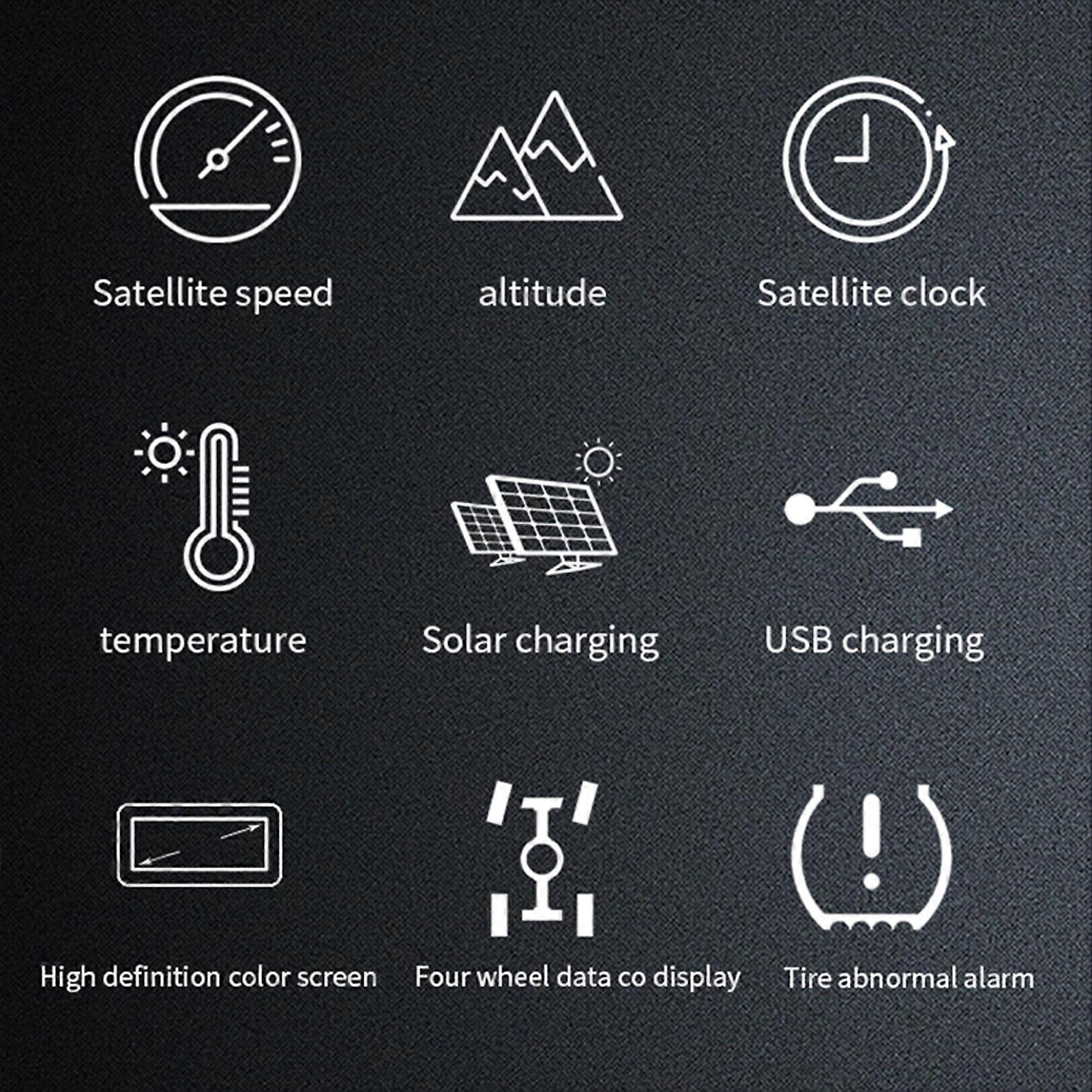 Headup Display wireless solare con rilevatore di pressione dei pneumatici, tachimetro digitale GPS, velocità, altitudine, tempo, temperatura, monitoraggio della pressione dei pneumatici con LCD S