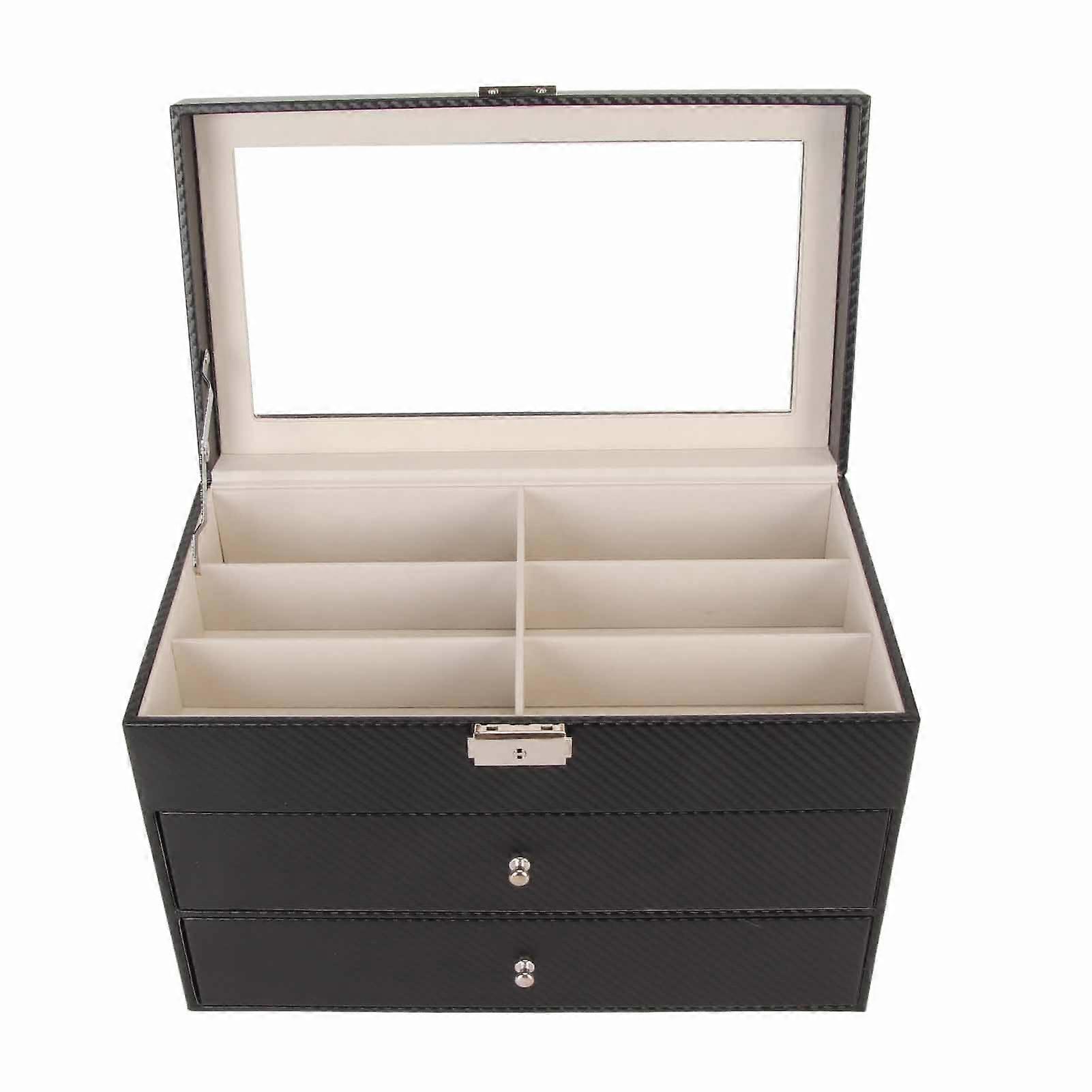 Eyeglasses Storage Box Sunglasses Organizer Case 18 Grid 3 Layer Display Carbon Fiber Holder 