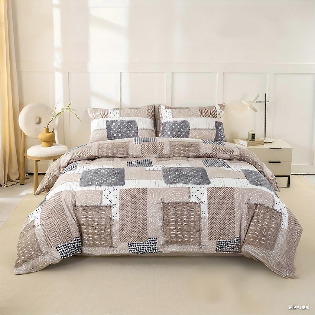 3pcs Chic Patchwork Design Pattern Print Duvet Cover Set, Soft Skin-Friendly Bedding Set Includes 1 Duvet Cover And 2 Pillowcase