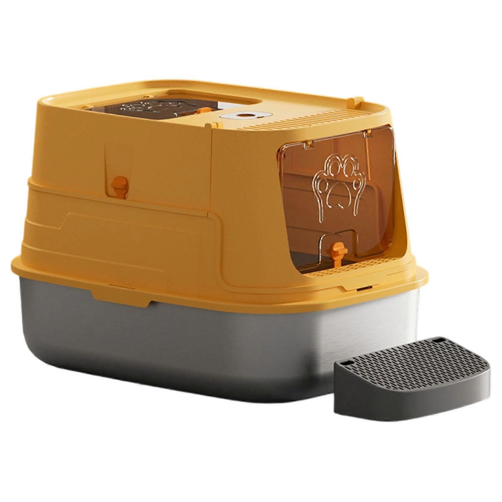 Huge Enclosed Puss Trash Extent With Double Impermeable Trays And Net Filter Suitable For Elderly Cats And Intermediate Sized Animals  Yellow