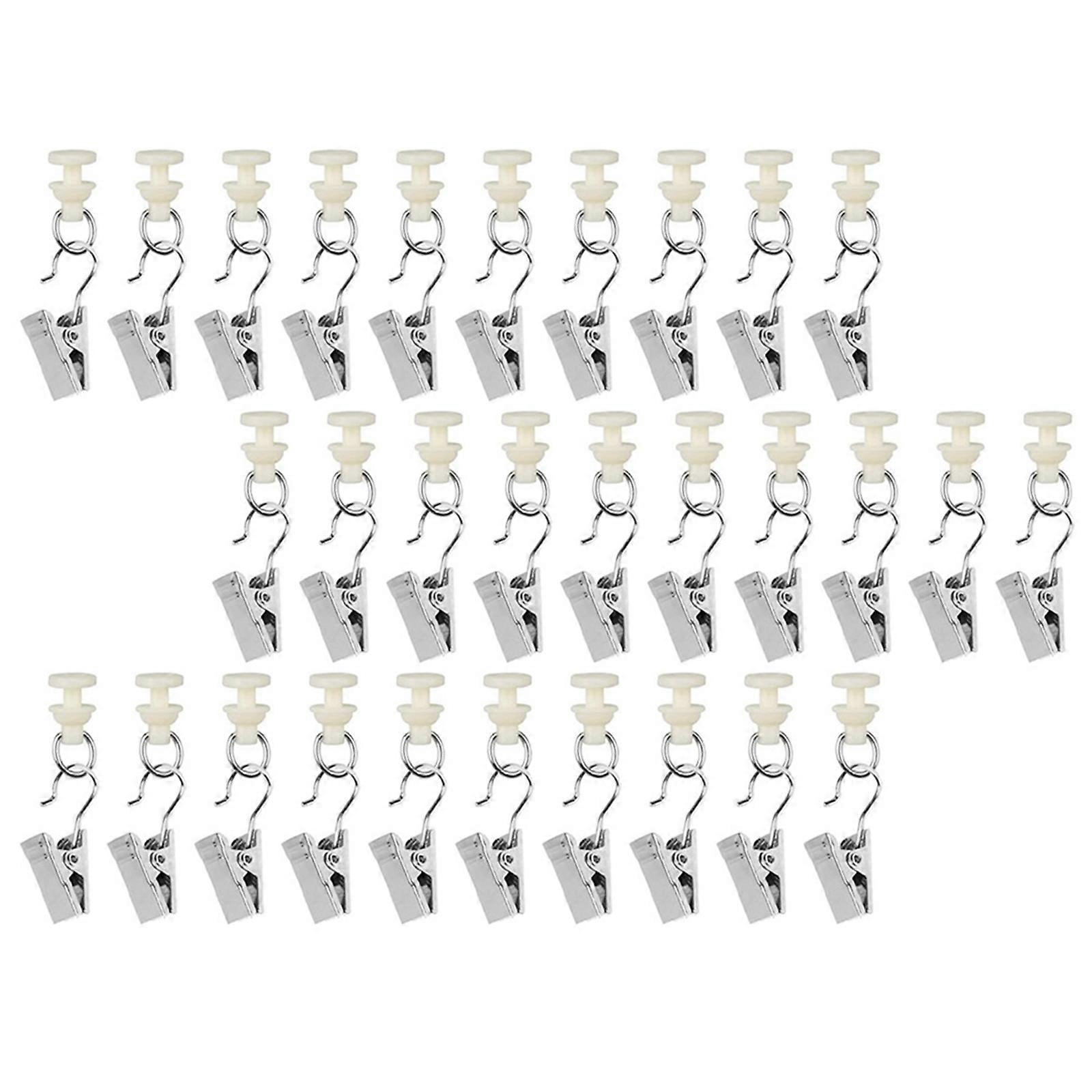 1set Shower Curtain Pulley Clamps 30pcs Iron Hooks+30pcs Gliders Metal Curtain Hooks for Drapery Rails Smooth Glidings Multicolor