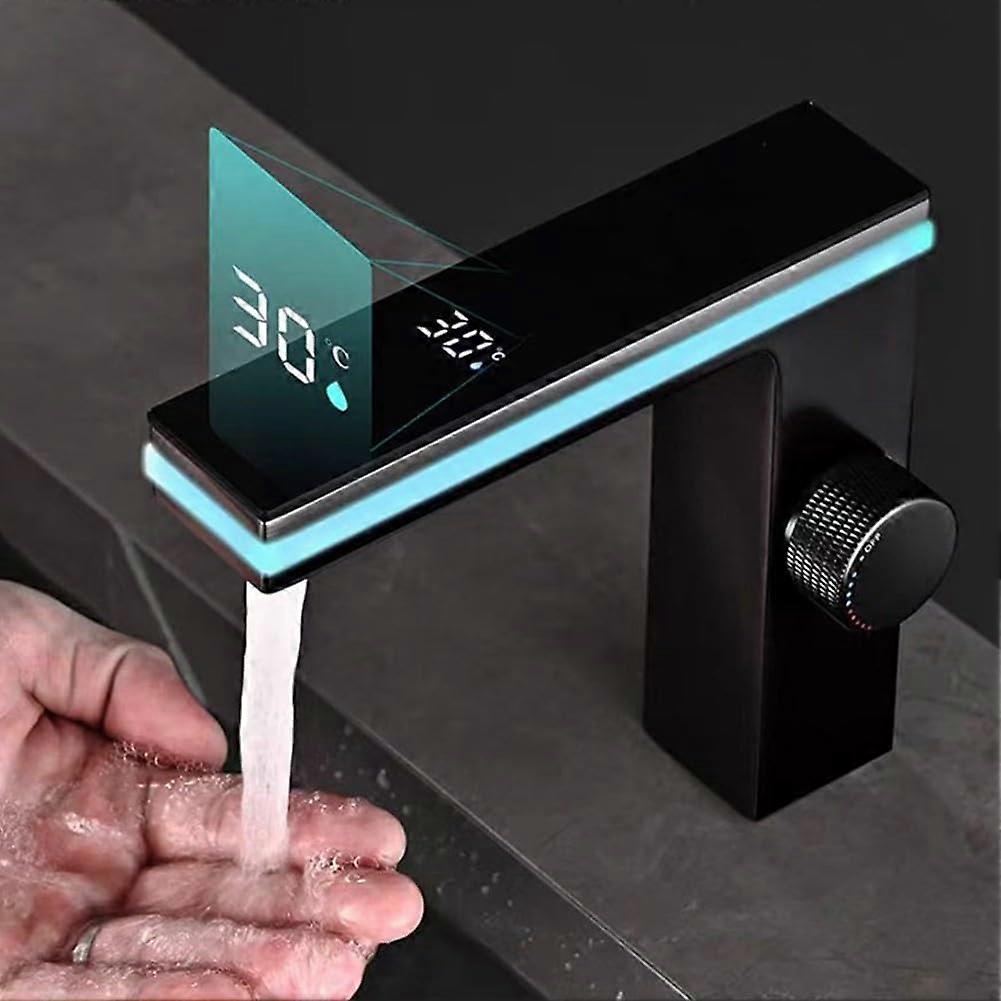 Ambient Light Faucet Digital Tap With Water Saving Function, Temperature Control, Durable Finish, 158x175mm, Black