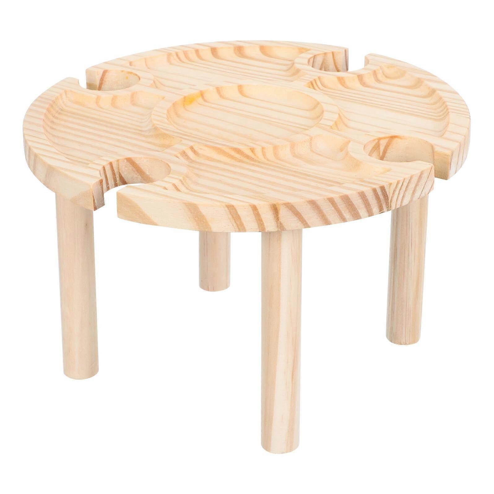Portable Wooden Wine Table With Legs, Easy Assembly, Beach Picnic Beverage Stand, Camping Backyard