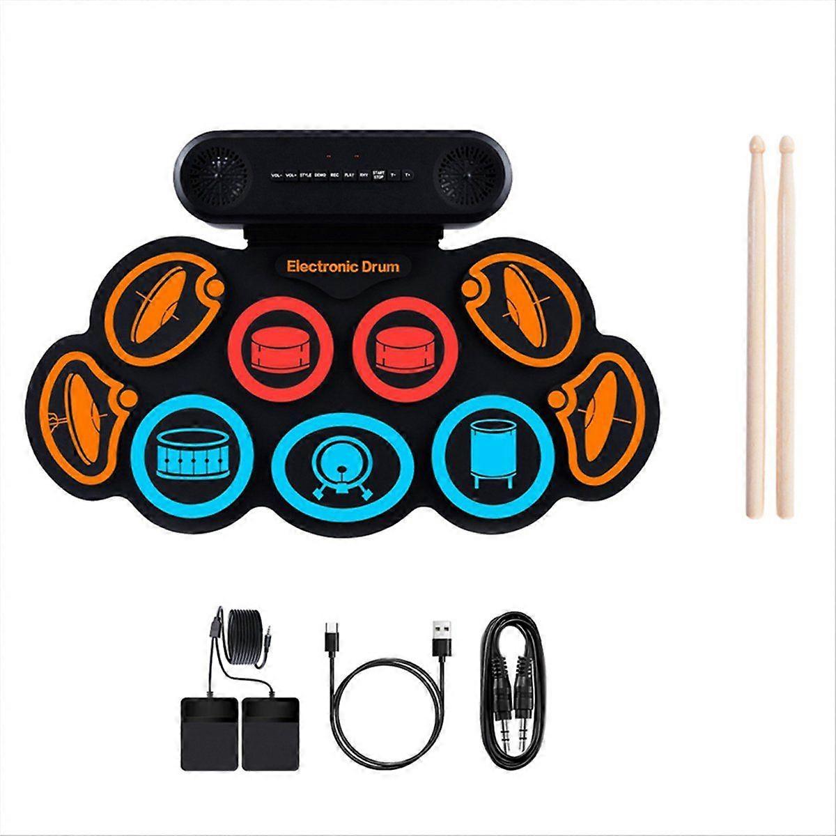 9 Pads Electronic Drum Set Hand Roll Drum Set for Gaming/BT Dual Speaker Pad Drum Portable Drum Set